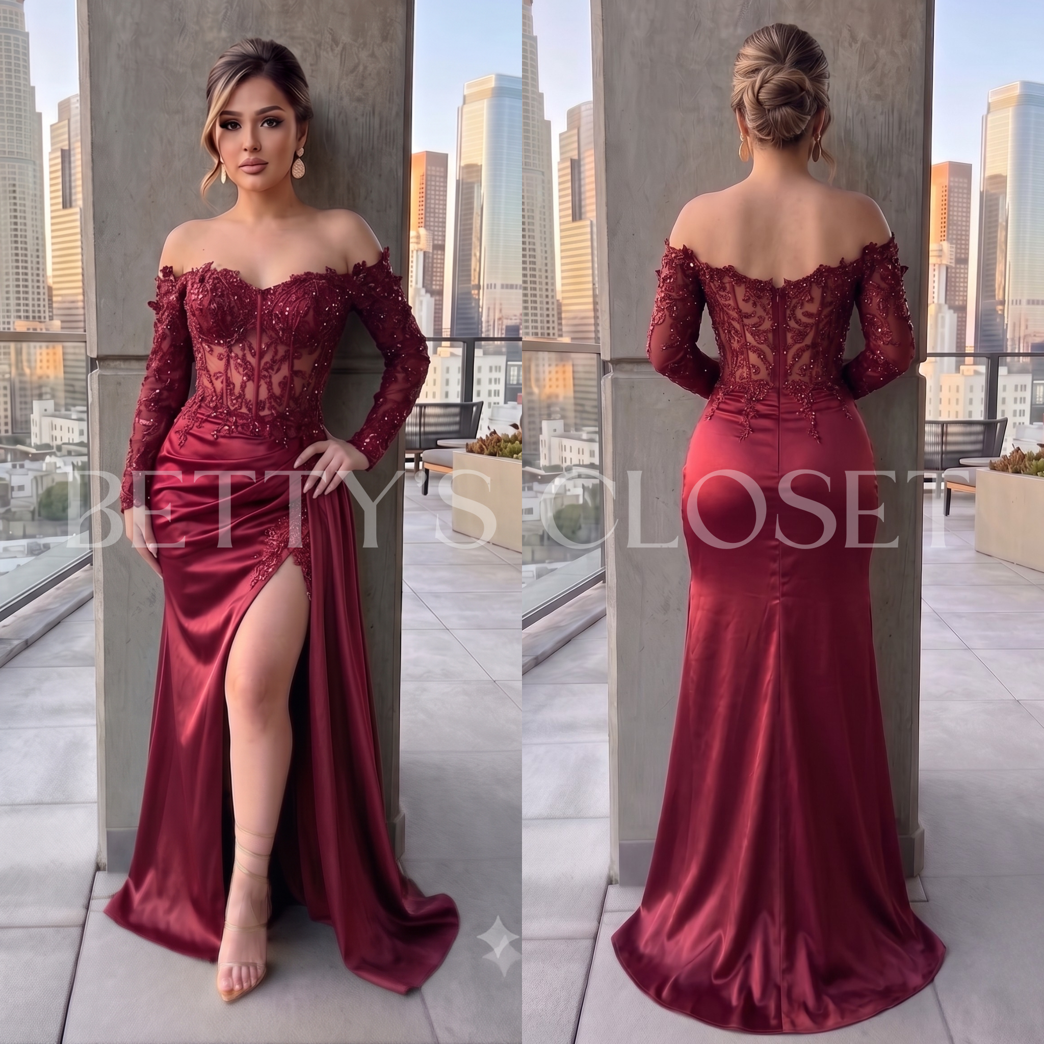 Francesca Off Shoulder Embroidered Embellished Sequins Glam Gown