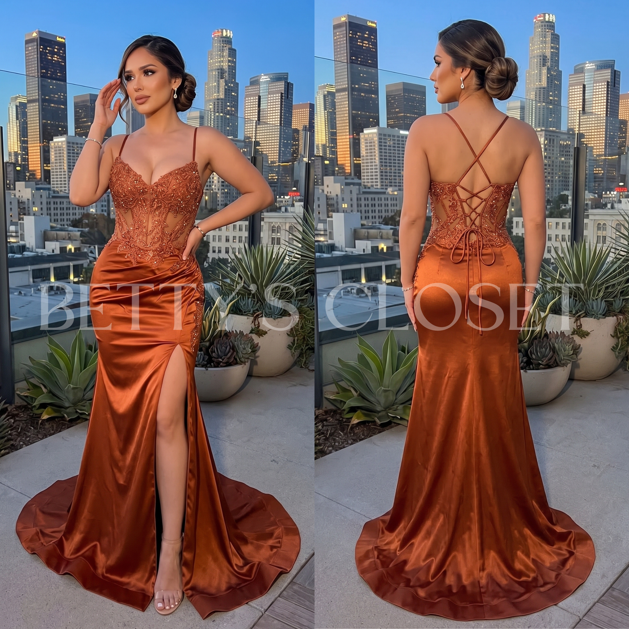 Princesa Embroidered  Sequin Bustier Lace Up Back Gown