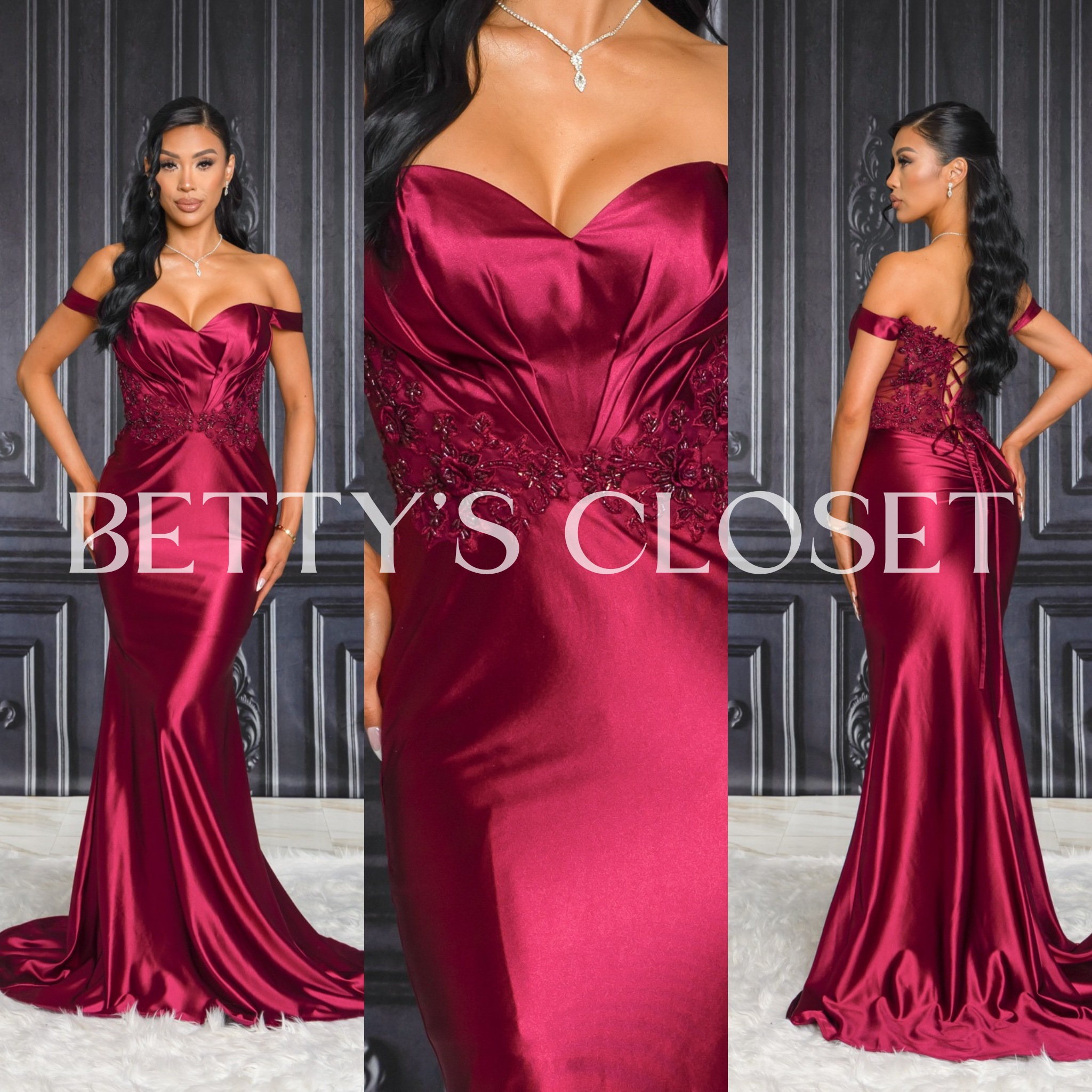 Elisa Off Shoulder Embroidered/Embellished Glam Gown