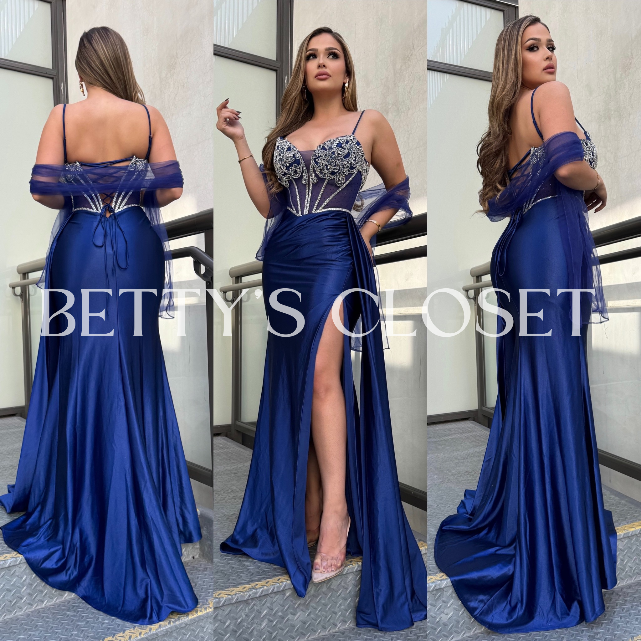 Santana Beaded Corset Bodice Satin Gown