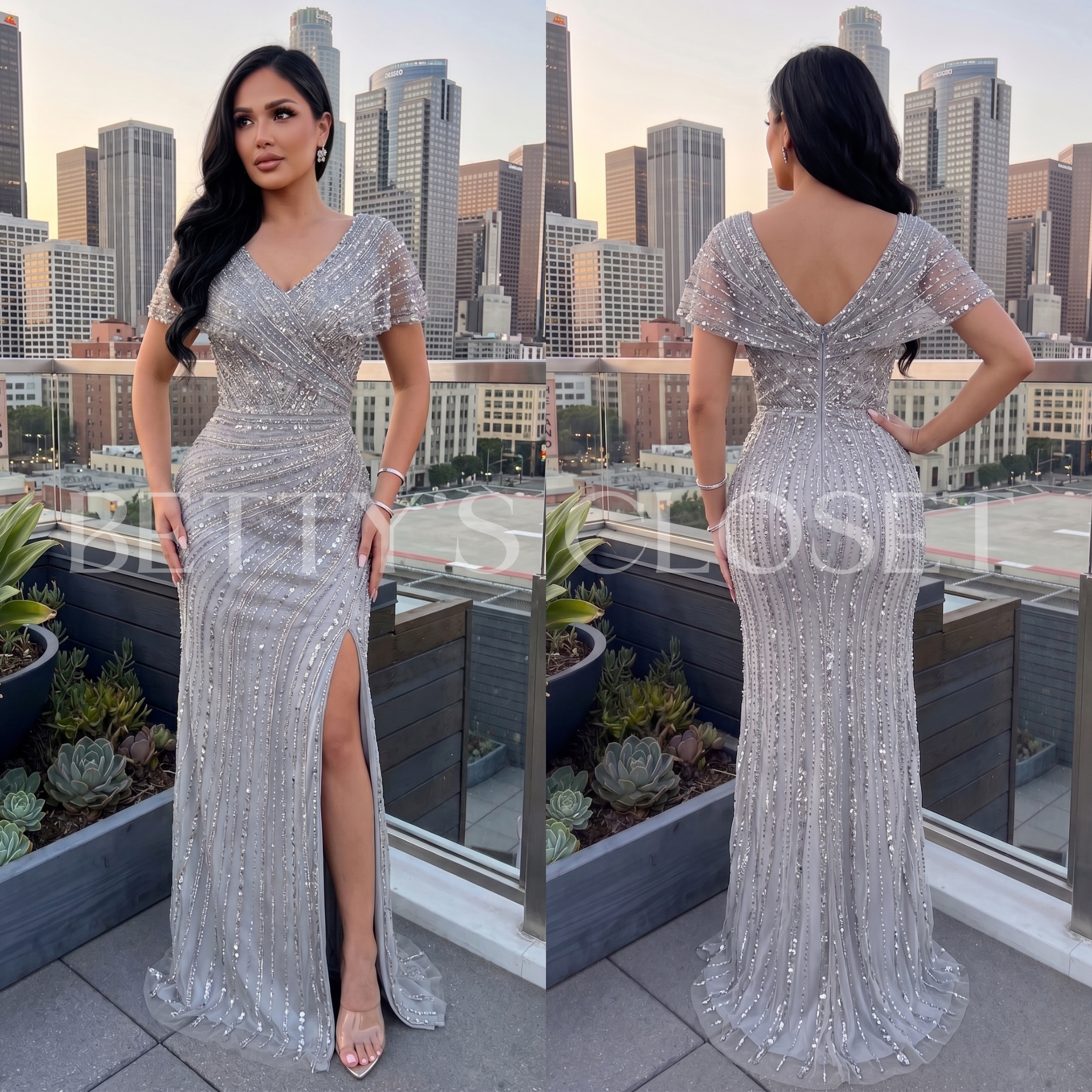 Alison Beaded Embellished Gown W/ Zipper Back