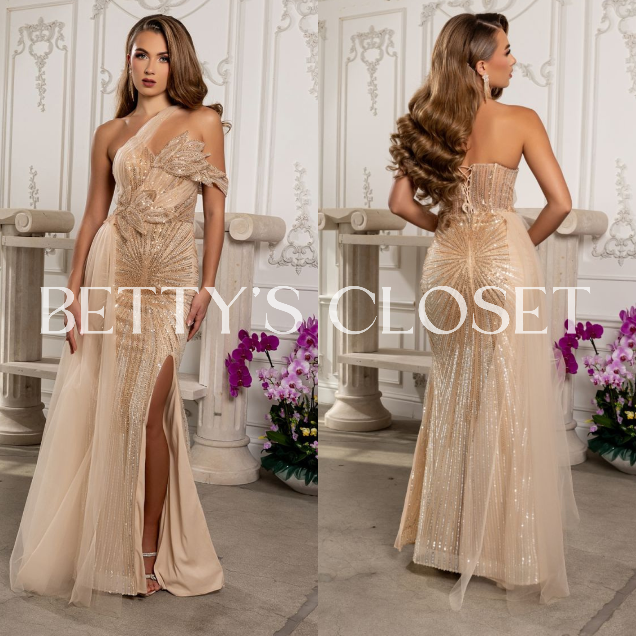 Emily 3D Flower Beaded One Shoulder Prom Gown