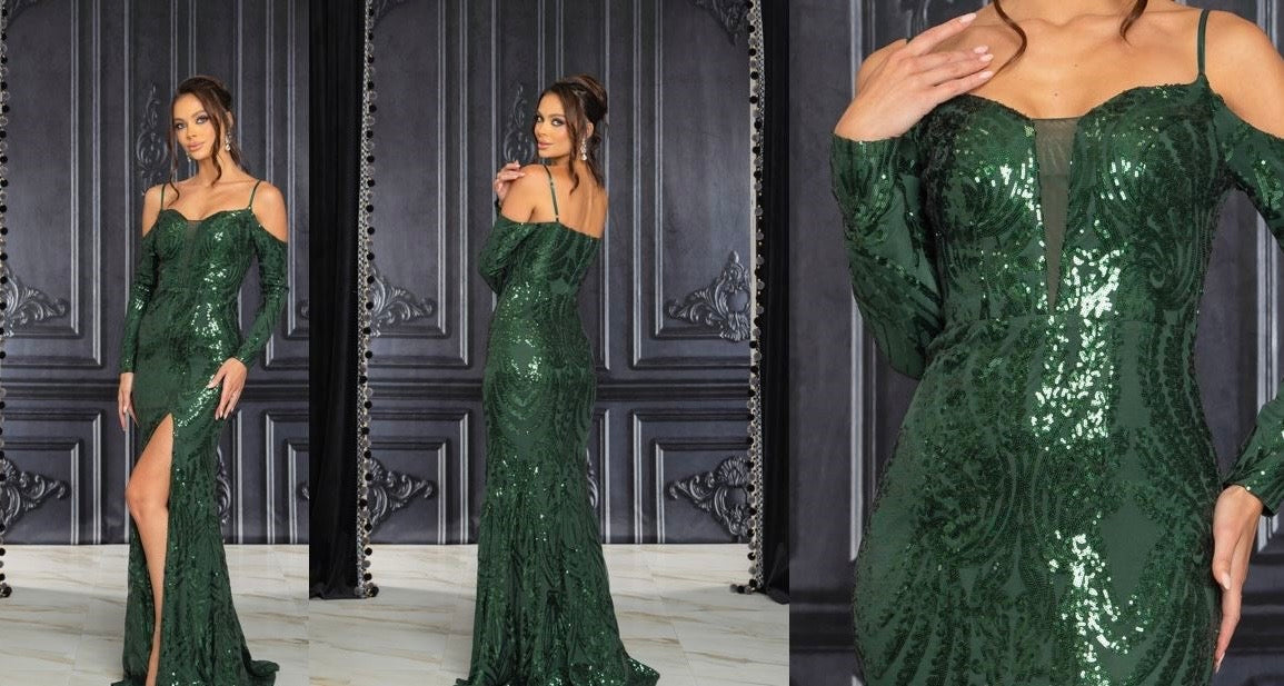 Ruth Patterned Sequin Off the Shoulder Gown