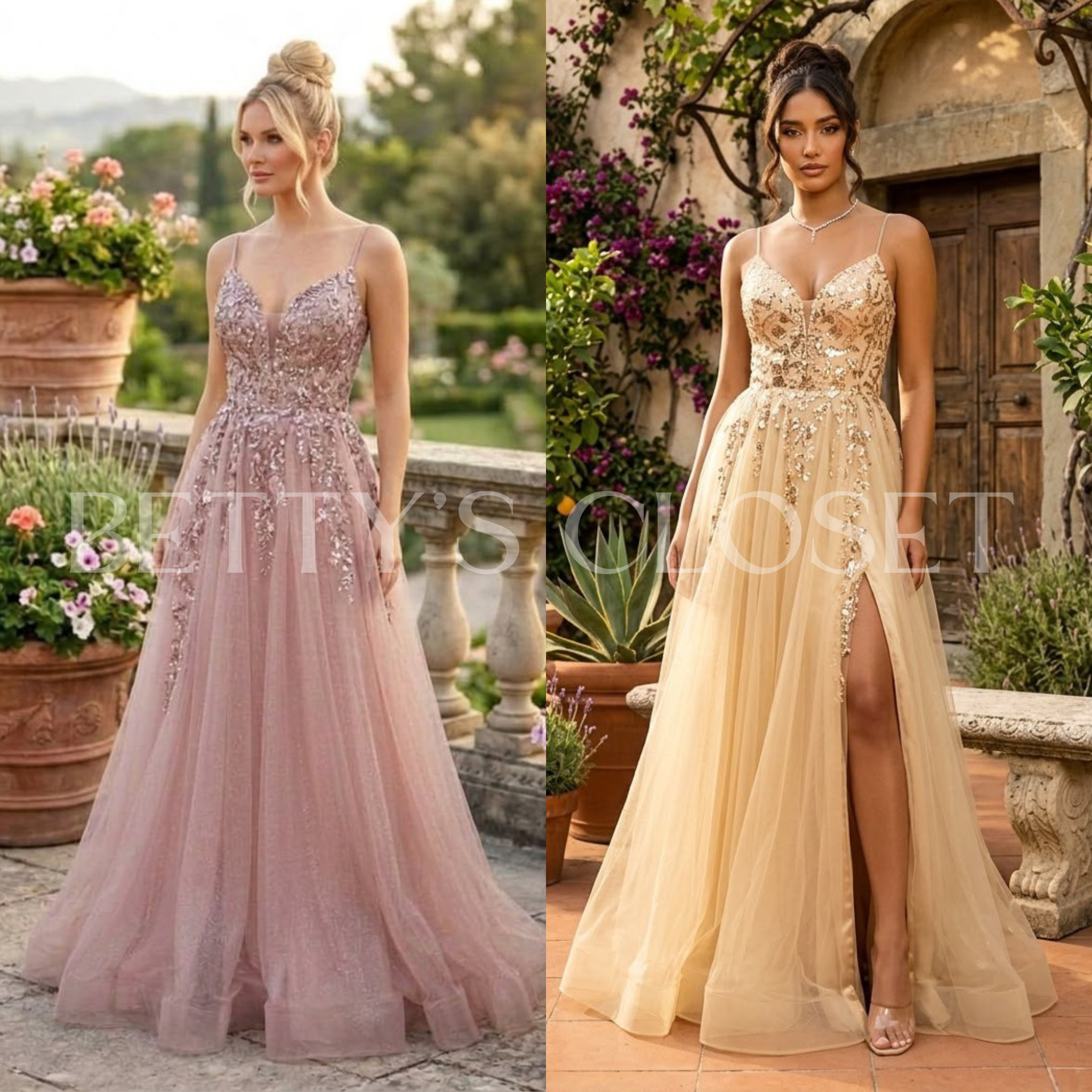 Josie A-Line Embroidered Gown W/ Side Slit