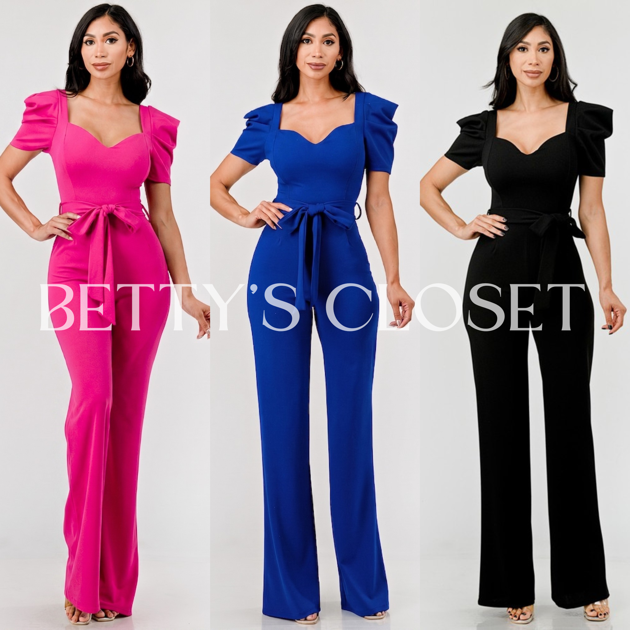 Sally Puff Short Sleeve Belted Jumpsuit
