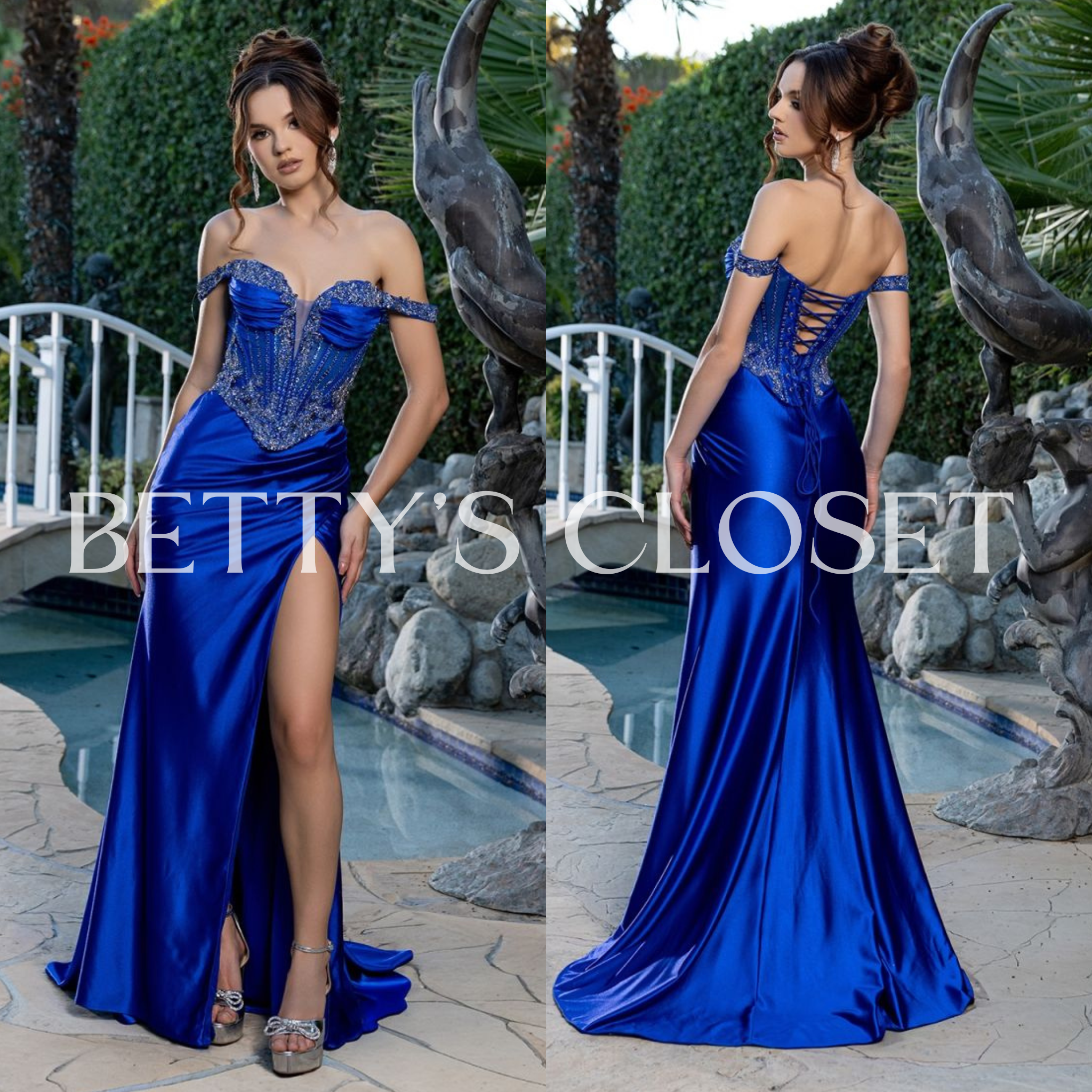 Tamara Off Shoulder Embellished Corset Lace Up Back Prom Gown