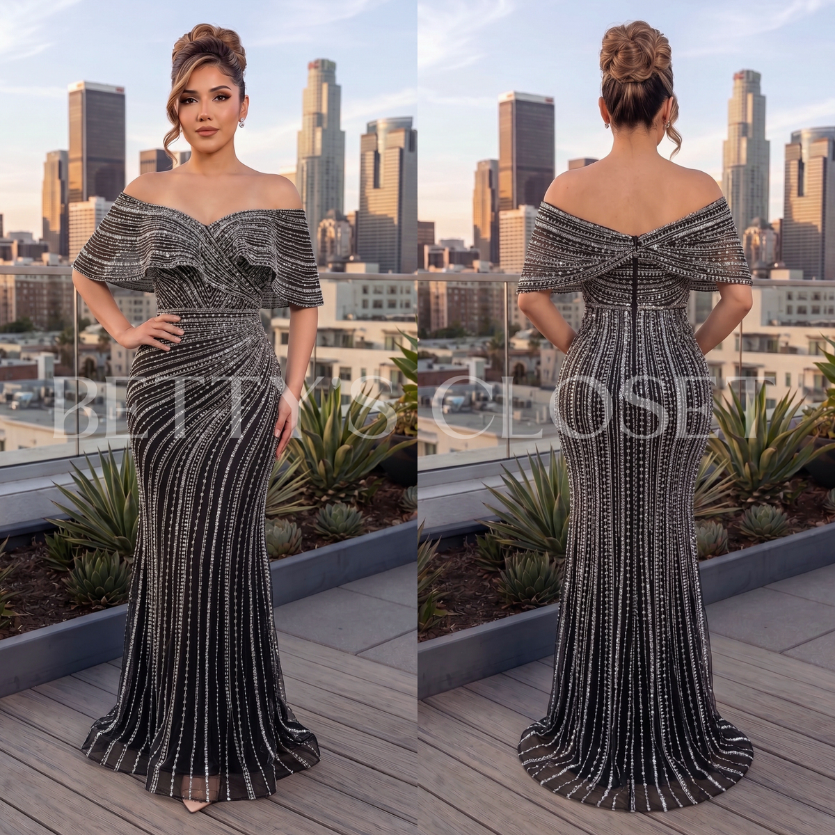 Madrina Sequin Ruffle Neck Gown
