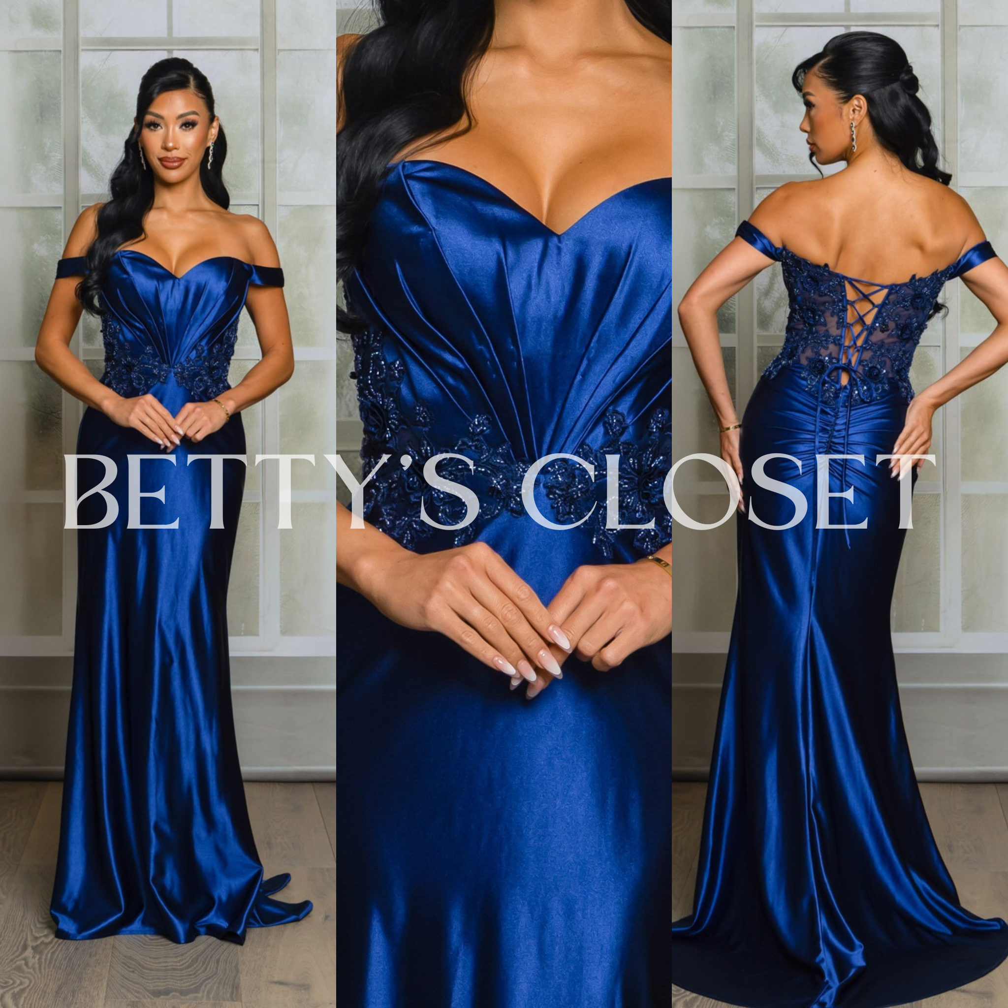 Elisa Off Shoulder Embroidered/Embellished Glam Gown