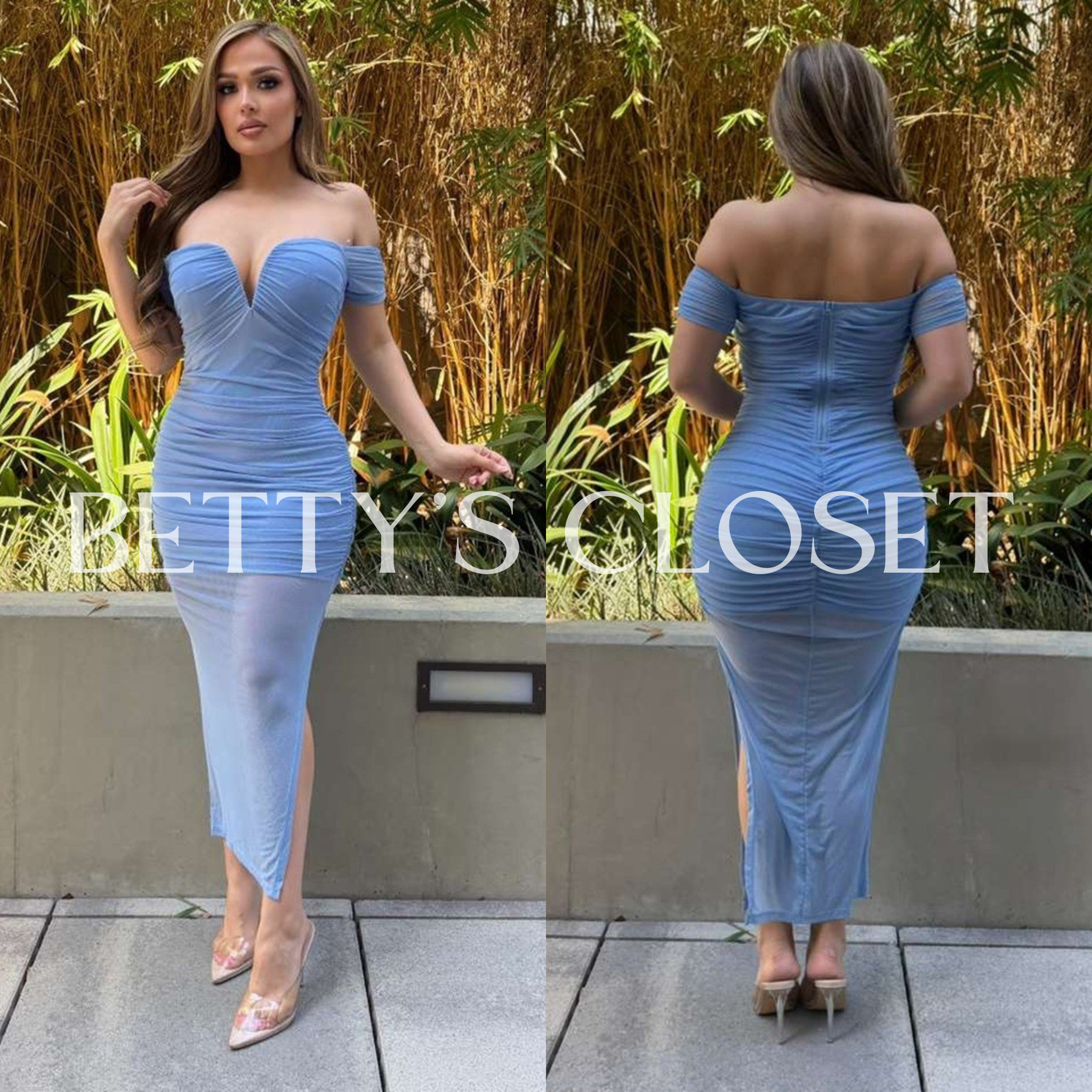 Sarahi Mesh Off Shoulder Midi Lined Dress