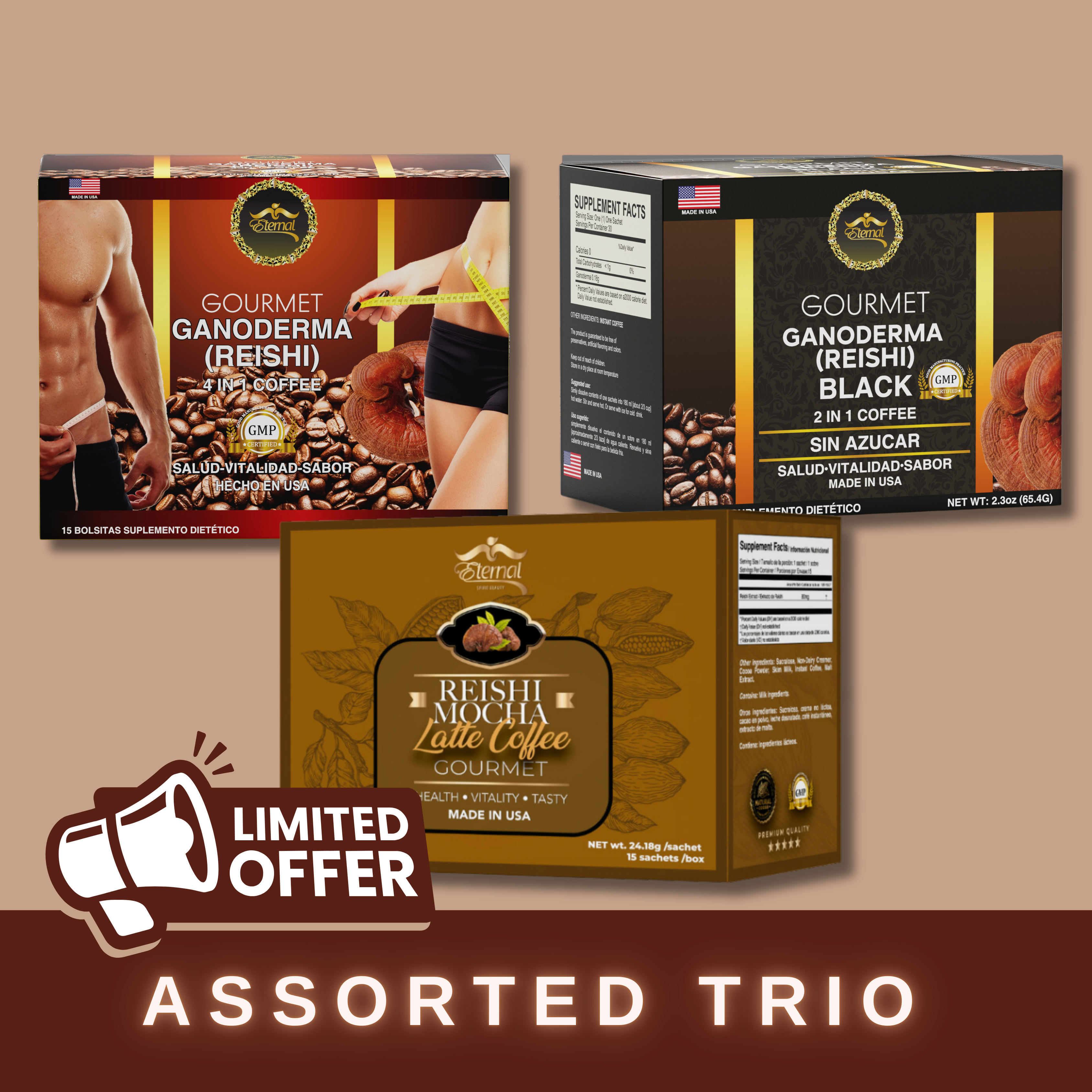 3 PACK ASSORTED MUSHROOM COFFEE