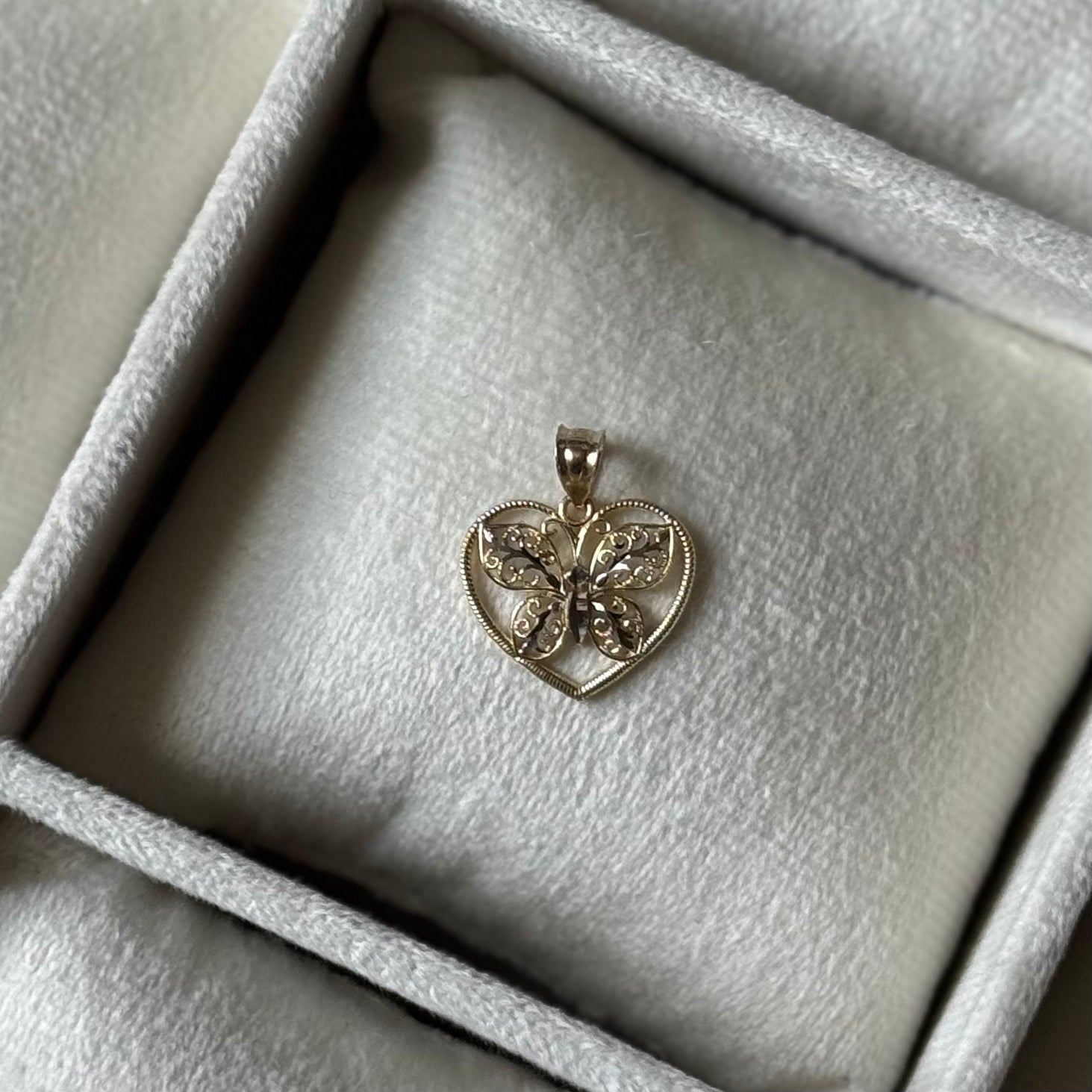 14k Gold Two Tone Butterfly Heart Pendant