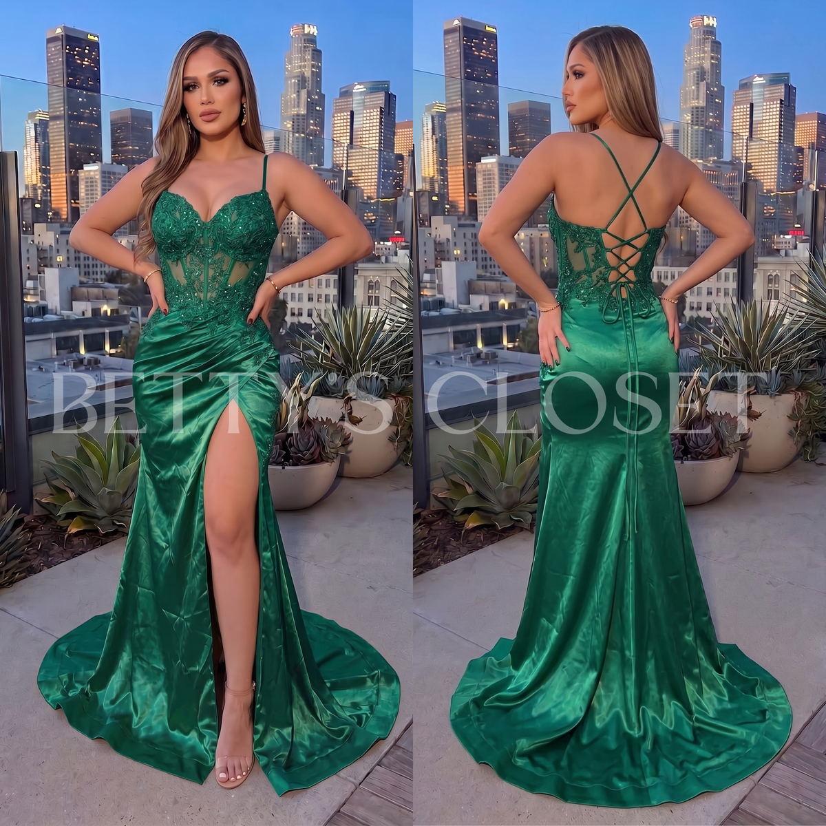 Princesa Embroidered  Sequin Bustier Lace Up Back Gown