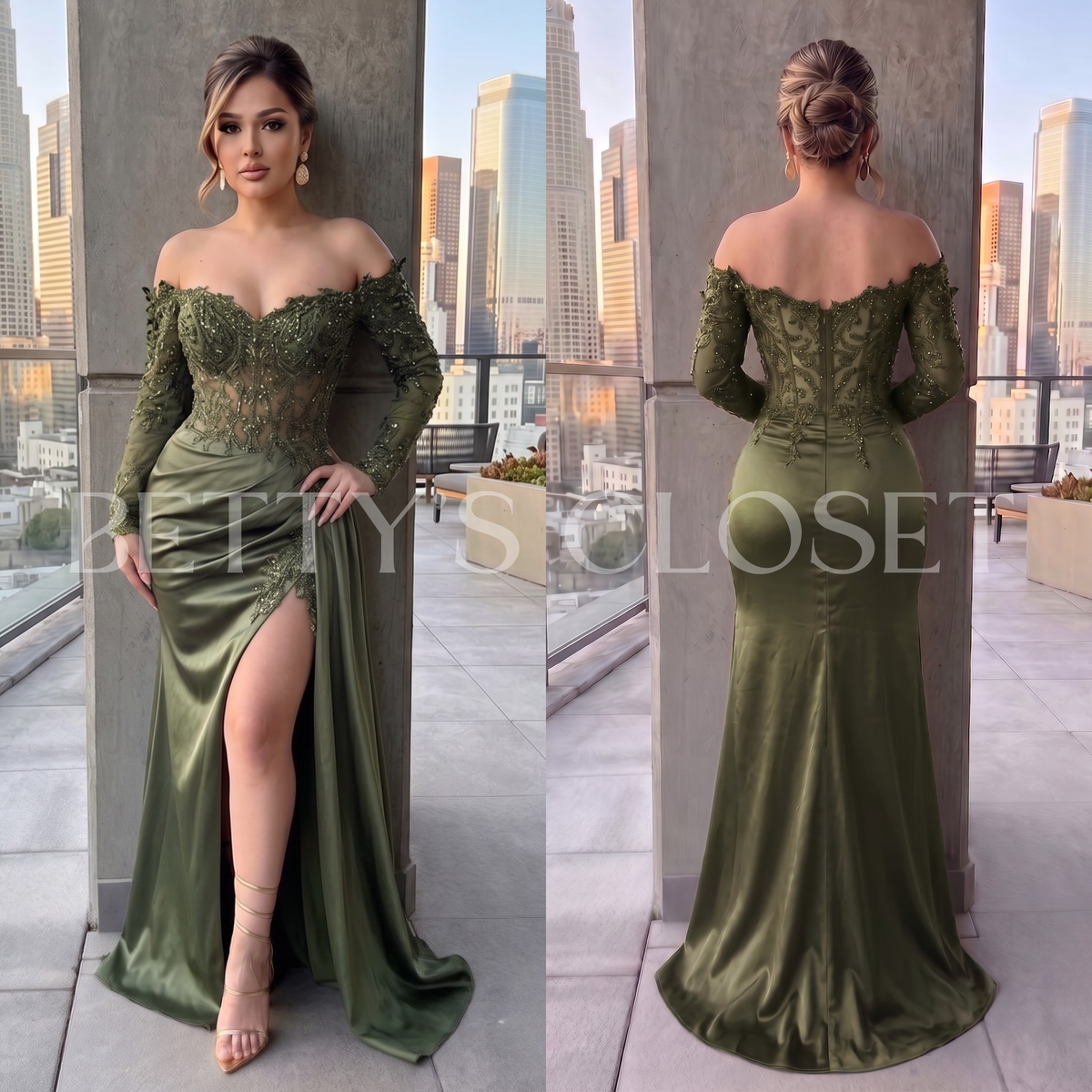 Francesca Off Shoulder Embroidered Embellished Sequins Glam Gown