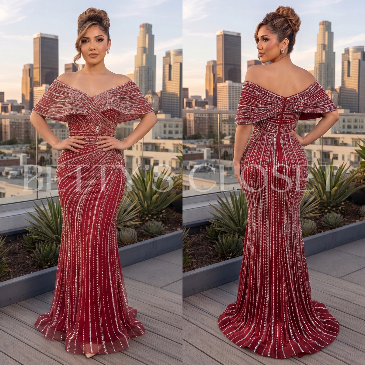 Madrina Sequin Ruffle Neck Gown