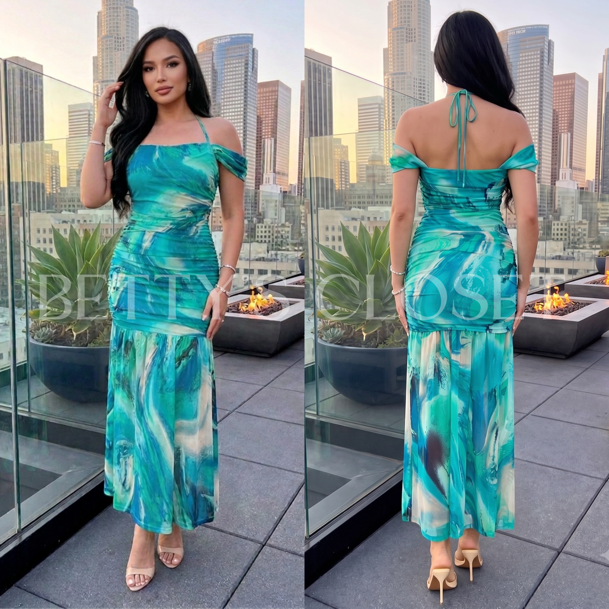 Angela Off Shoulder Printed Mesh Dress (Copy)