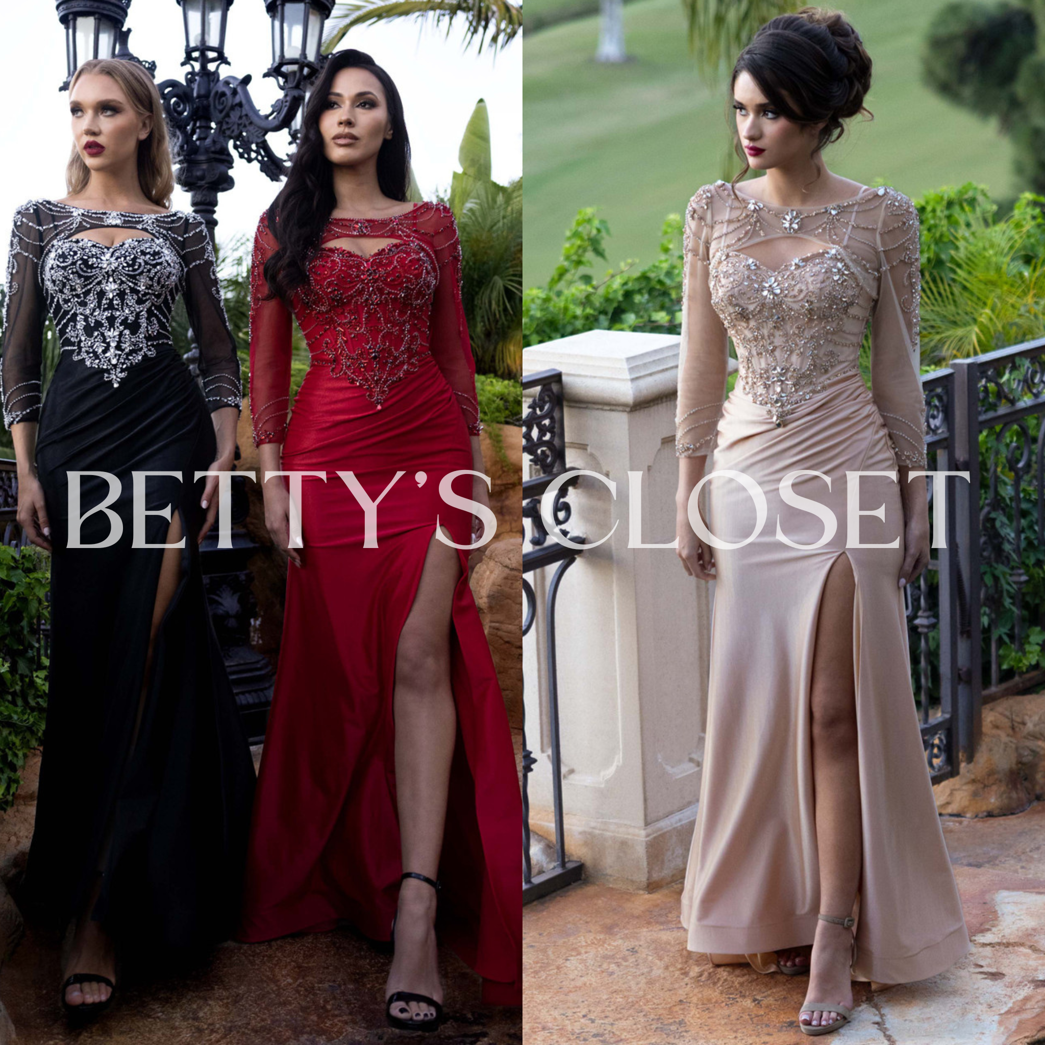Yadira Long Sleeve Embellished Prom Gown