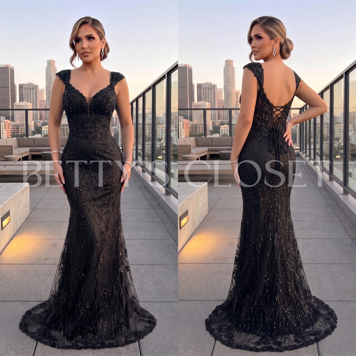 Jackie Embroidered Mermaid Sheer Long Prom Gown