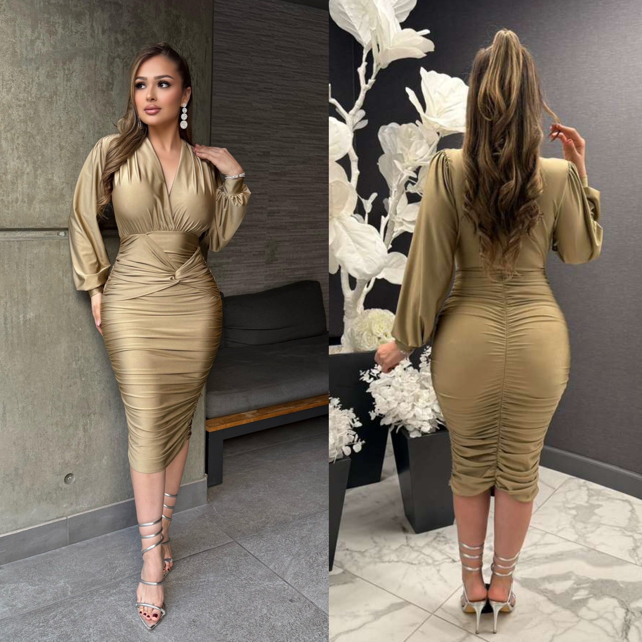 Kenia Long Sleeve Side Ruched Dress