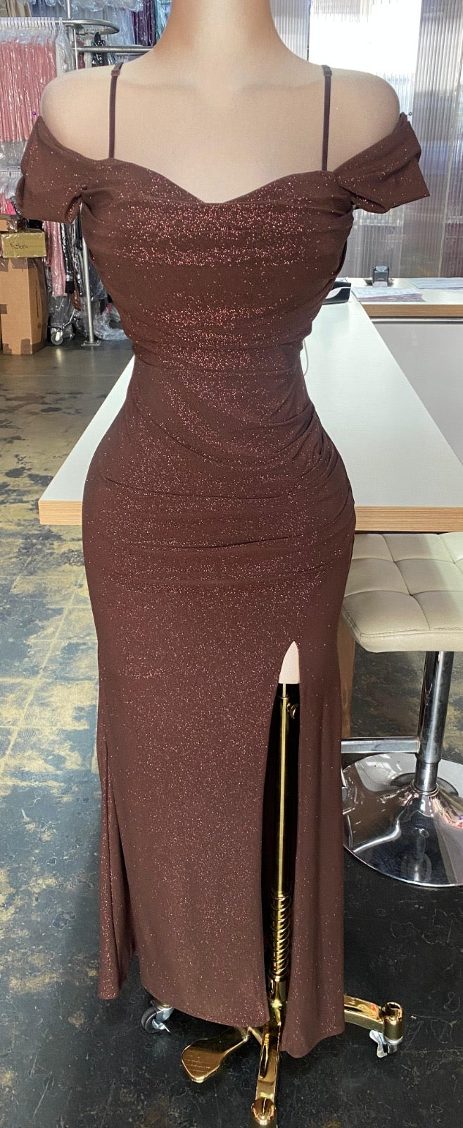 Tatiana Glitter Off Shoulder Double Layer Gown