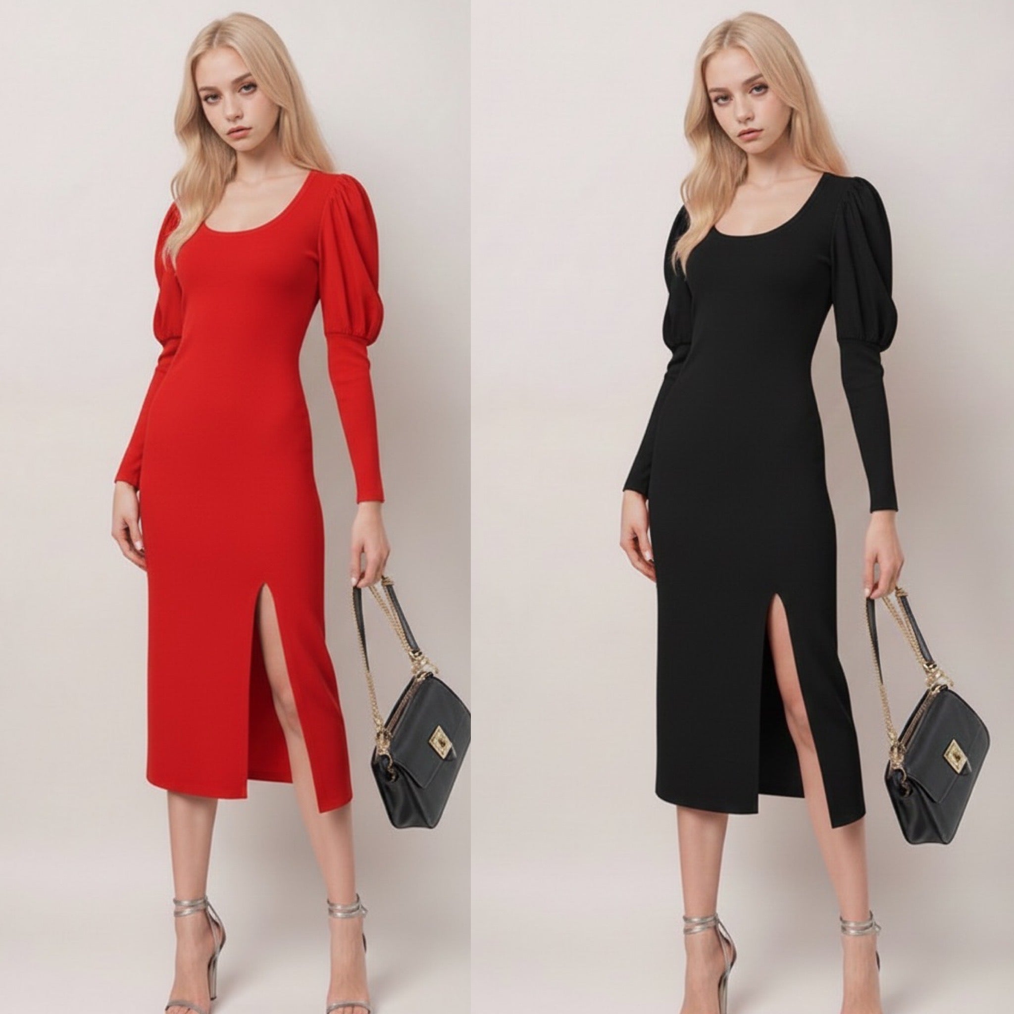 Kennedy Ribbed Puff Long Sleeve Dress