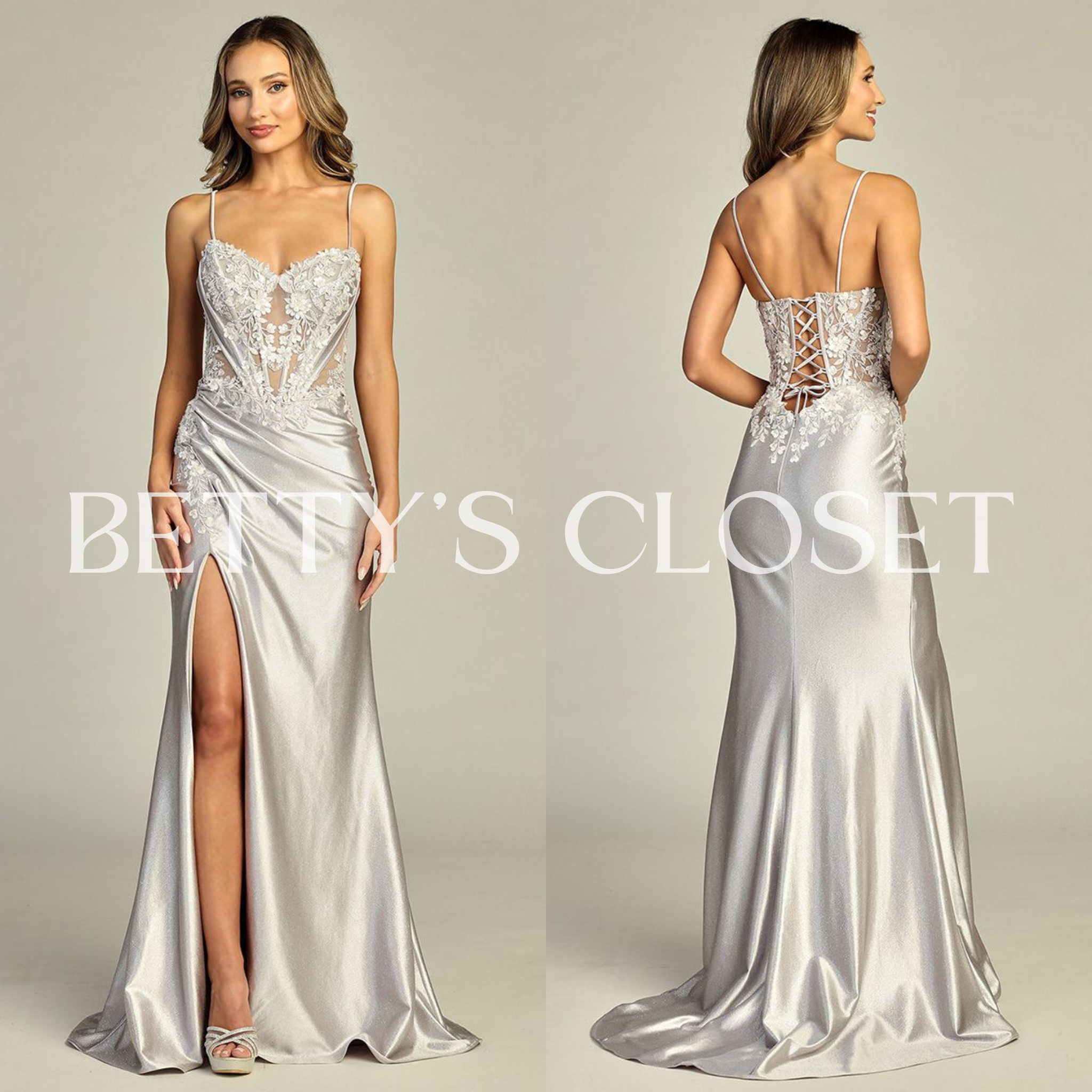 Claudia Beaded V-Neckline Evening Prom Gown