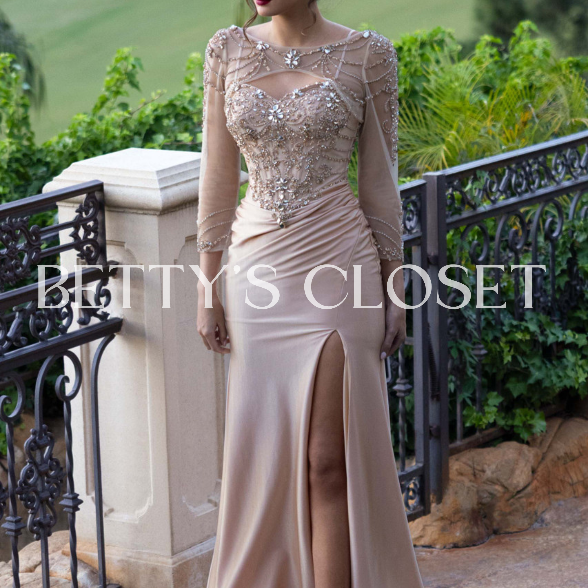 Yadira Long Sleeve Embellished Prom Gown