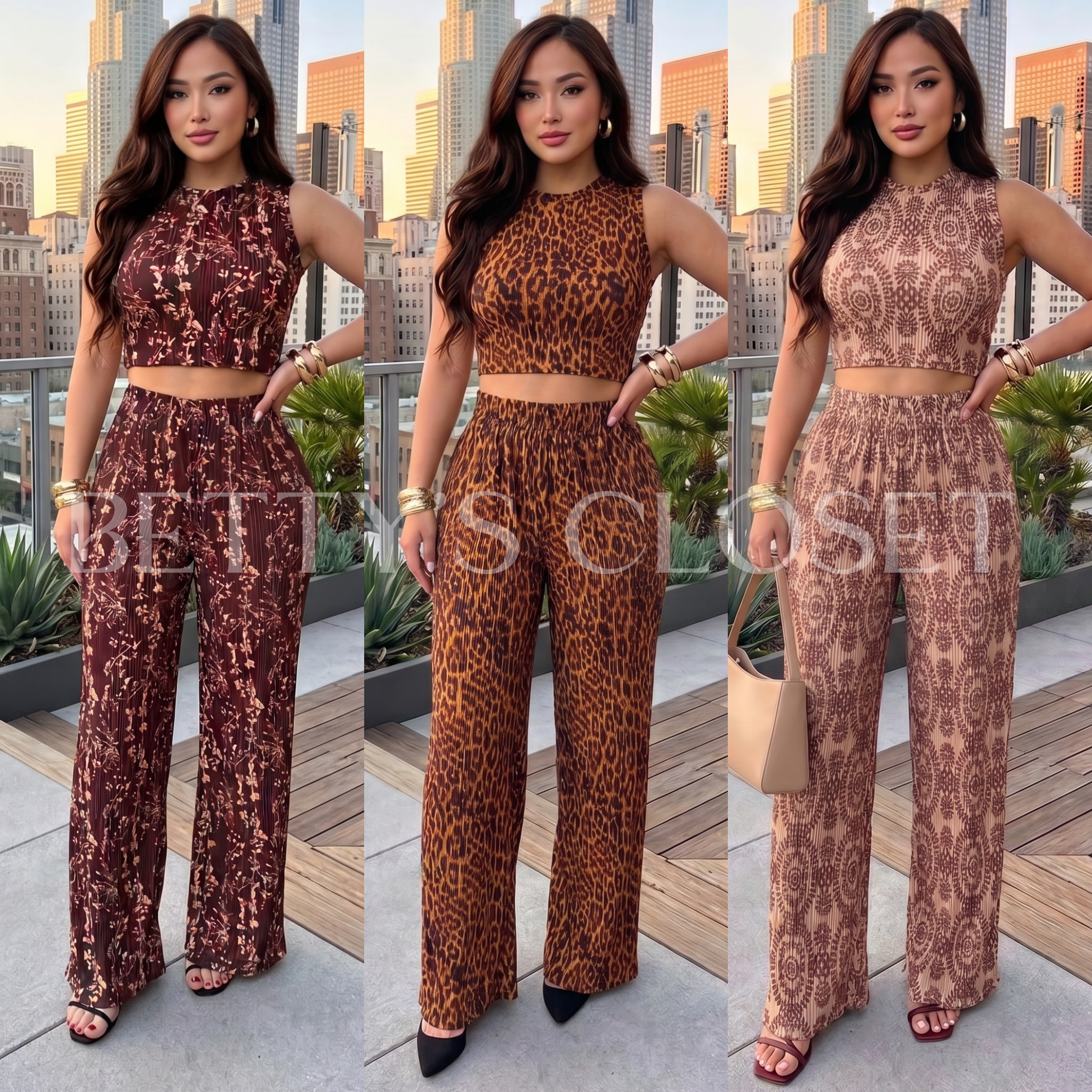 Araceli Print Crinkle 2pc Pant Set
