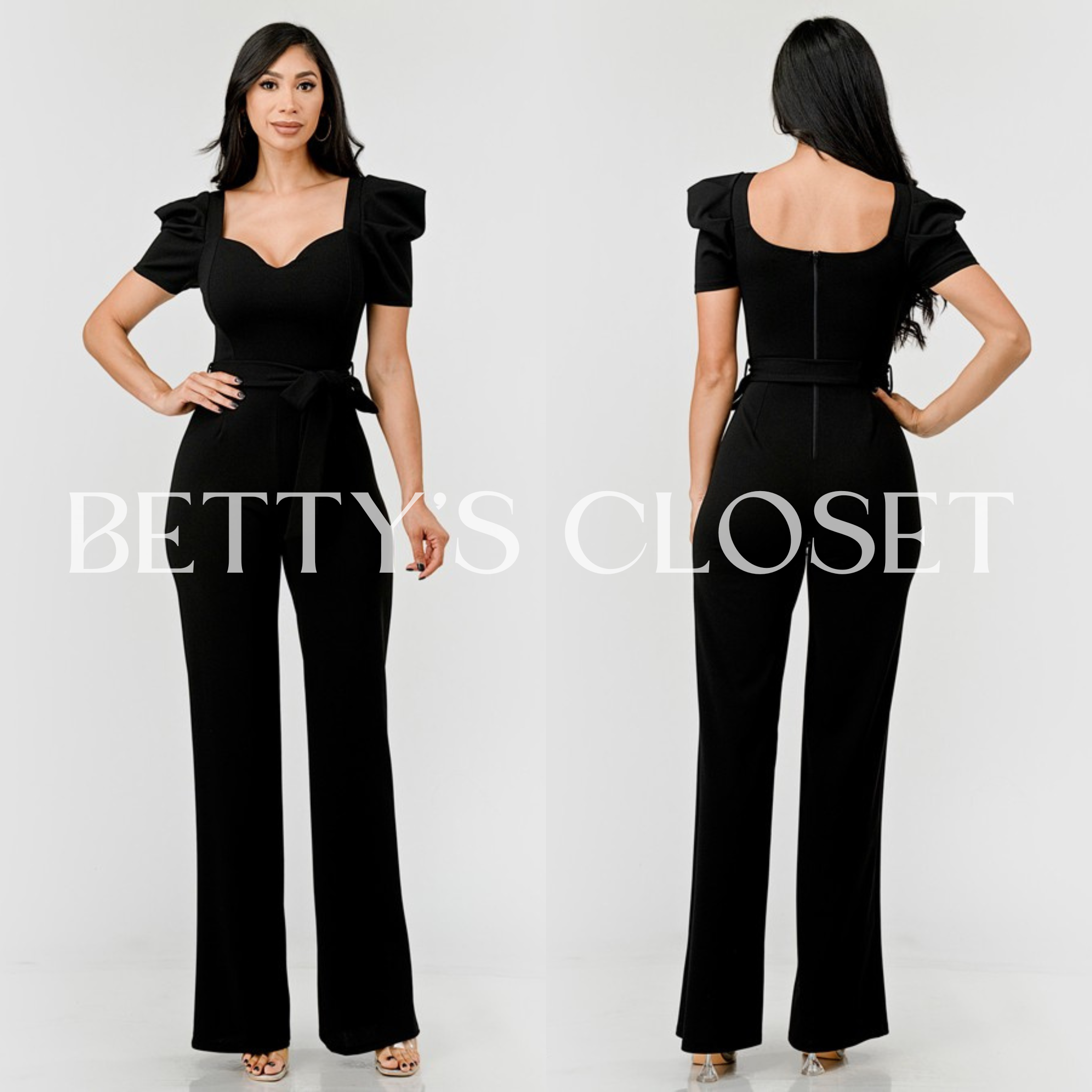 Sally Puff Short Sleeve Belted Jumpsuit