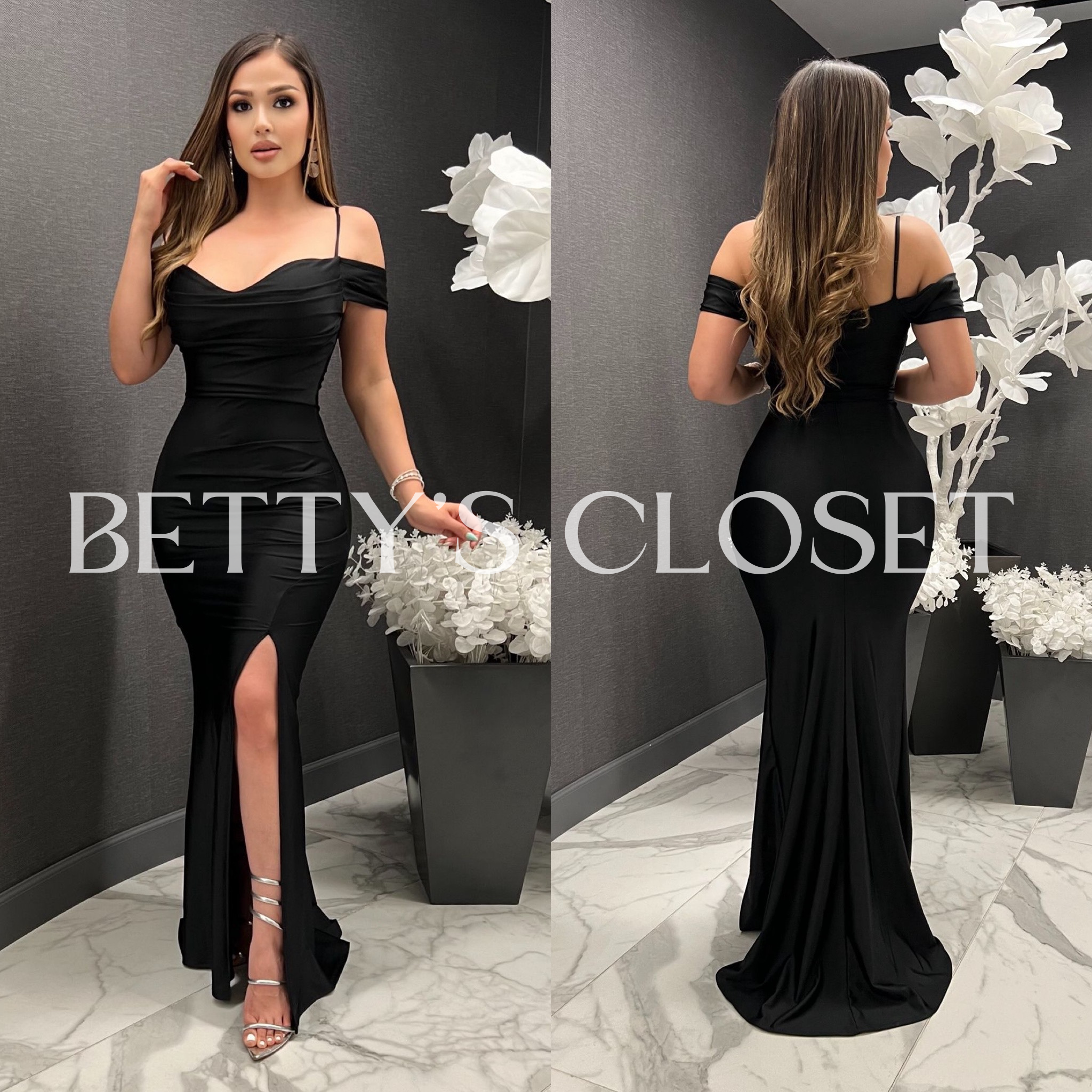 Jasmine Off Shoulder Shiny Stretchy Gown