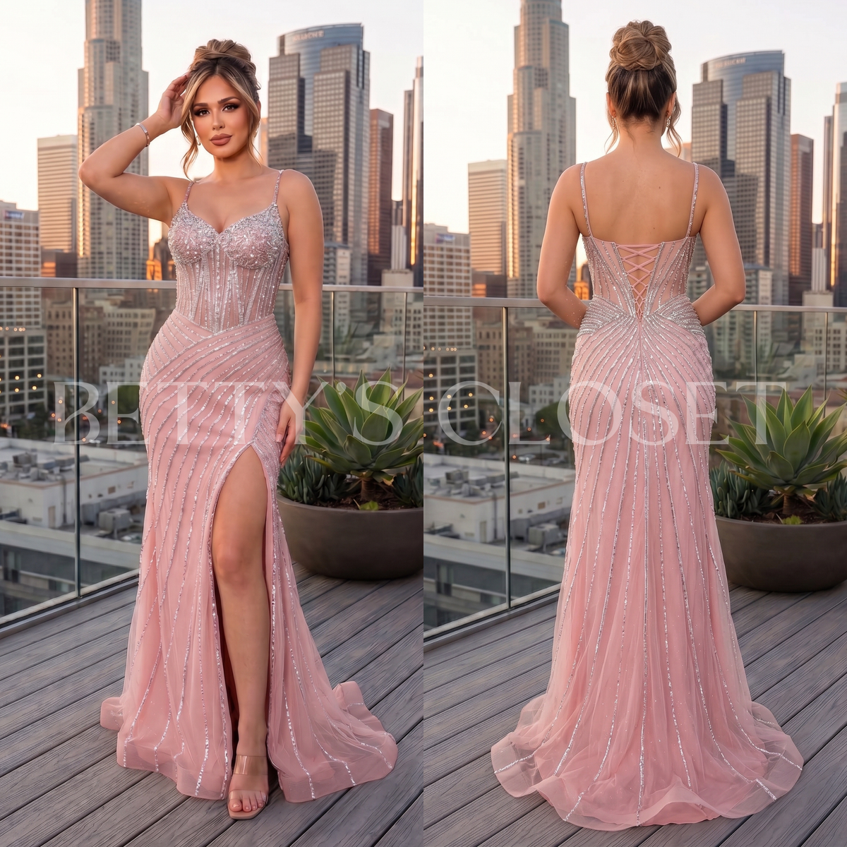 Catalina Embellished Formal Lace Up Back Gown