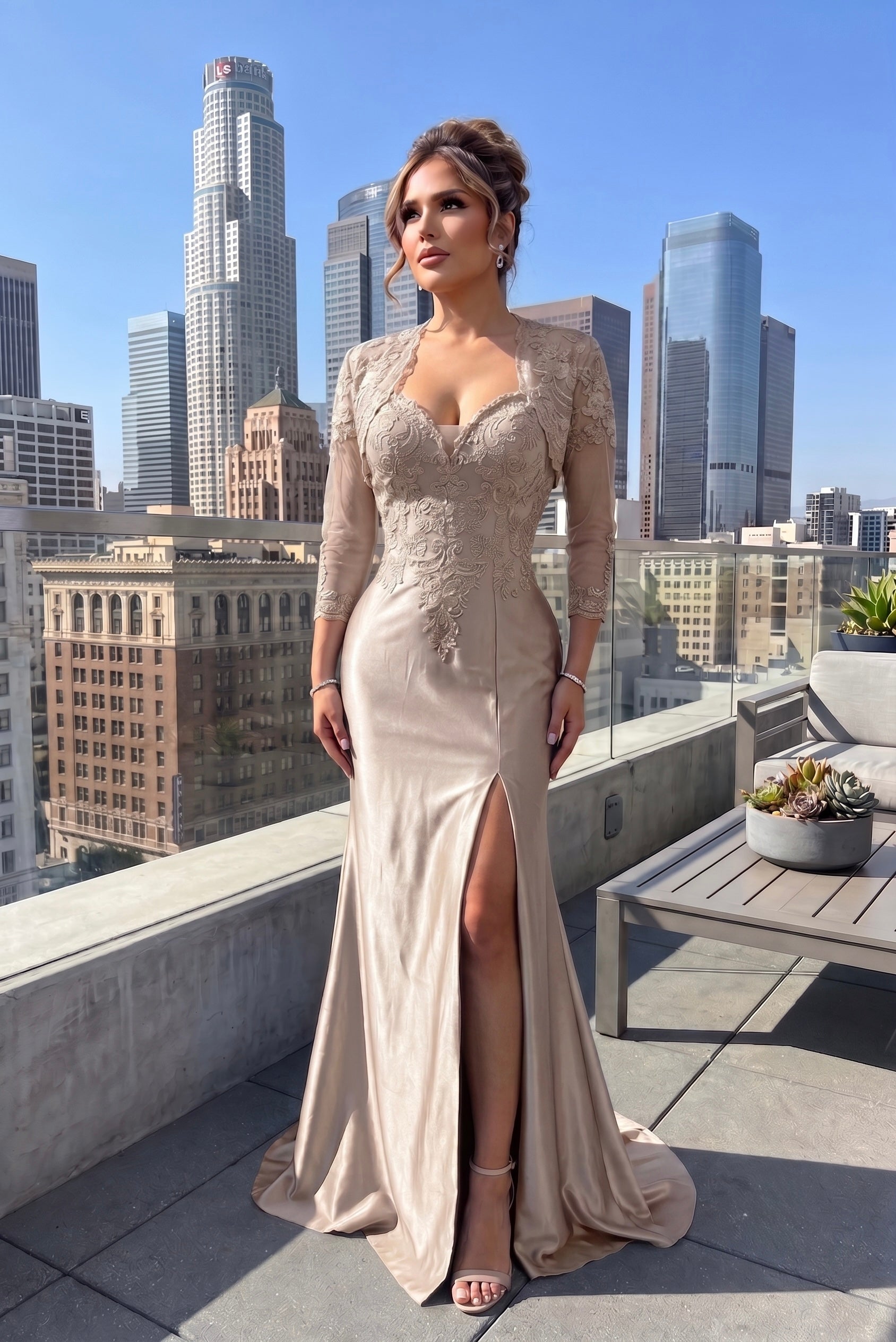Viviana Sweetheart Embroidered Formal Gown With Jacket