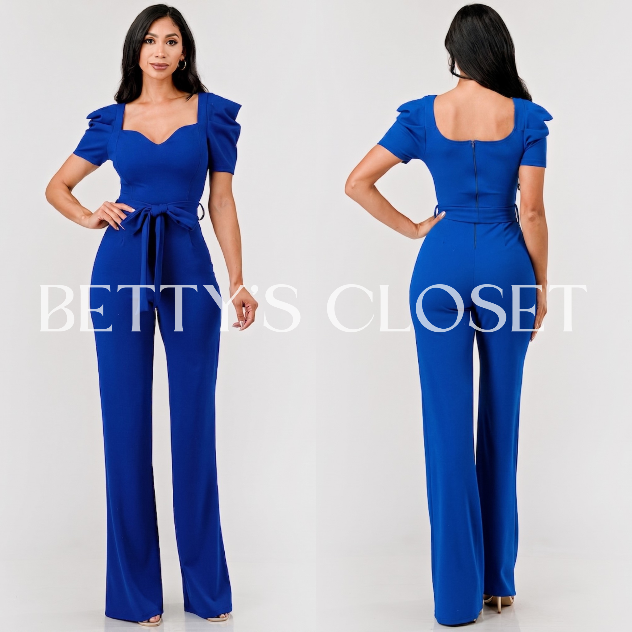 Sally Puff Short Sleeve Belted Jumpsuit