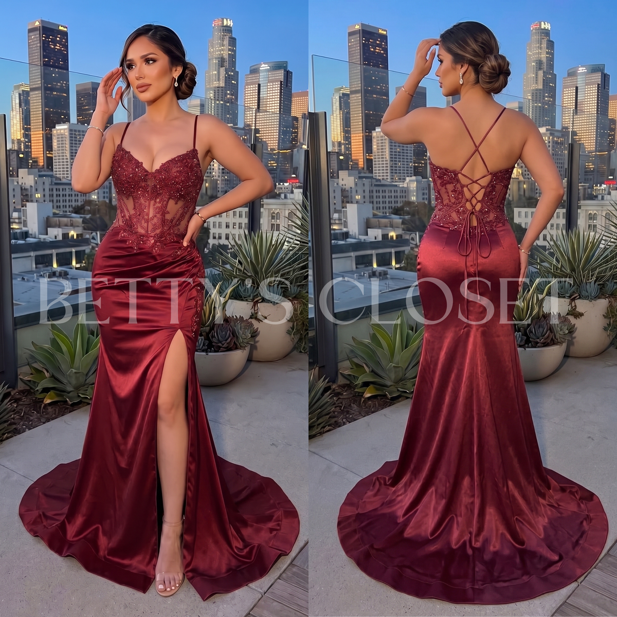 Princesa Embroidered  Sequin Bustier Lace Up Back Gown