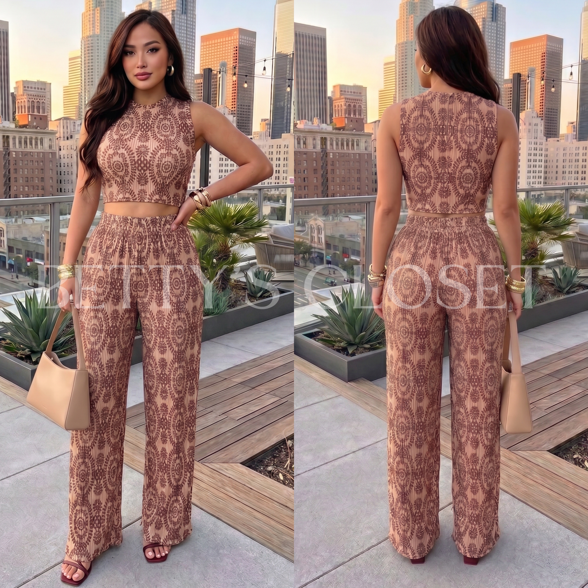 Araceli Print Crinkle 2pc Pant Set