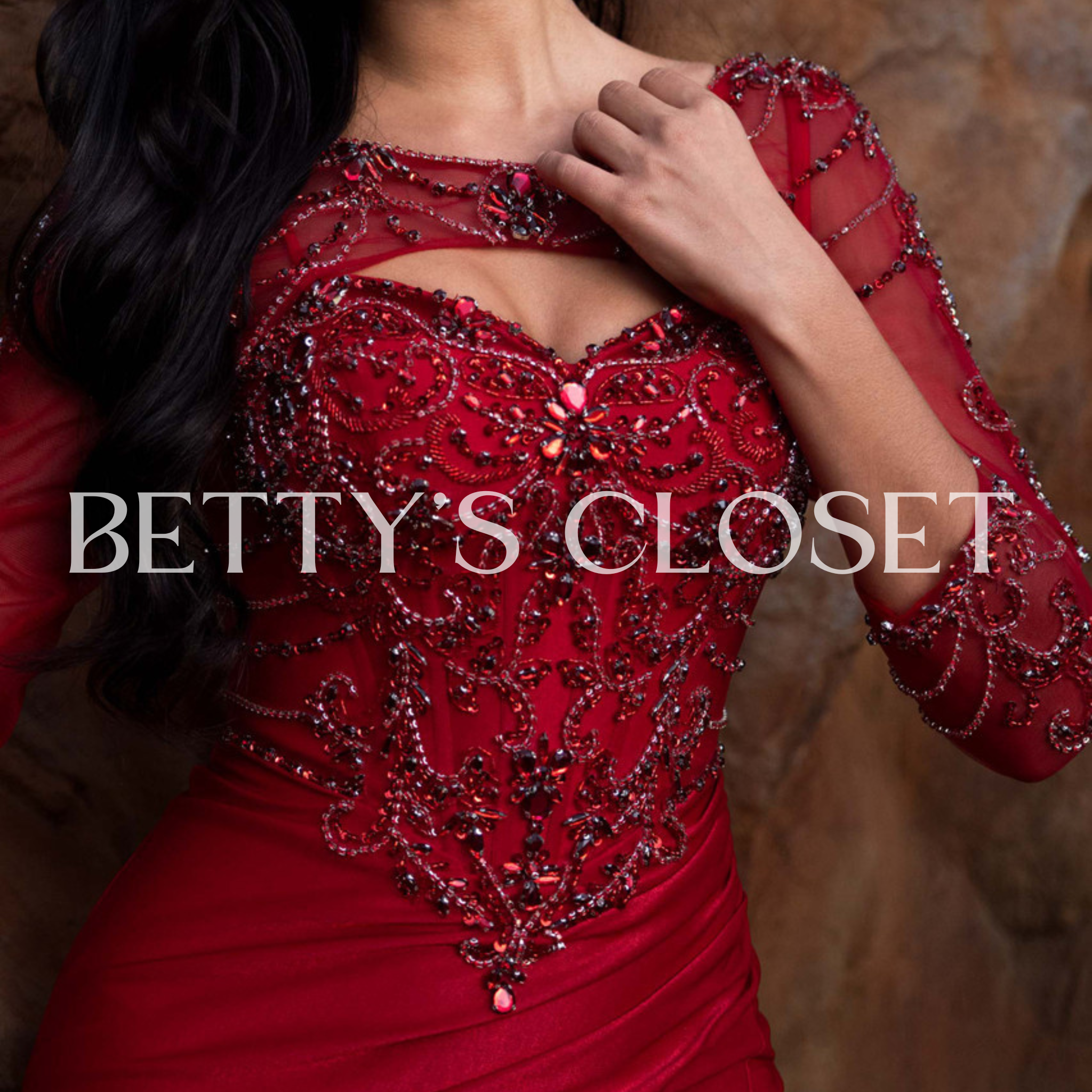Yadira Long Sleeve Embellished Prom Gown