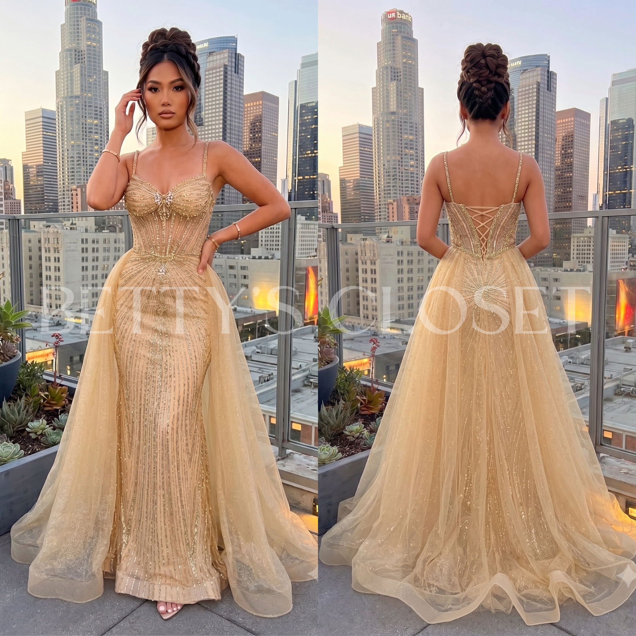 Vanessa Embellished Gown W/ Removable Cape