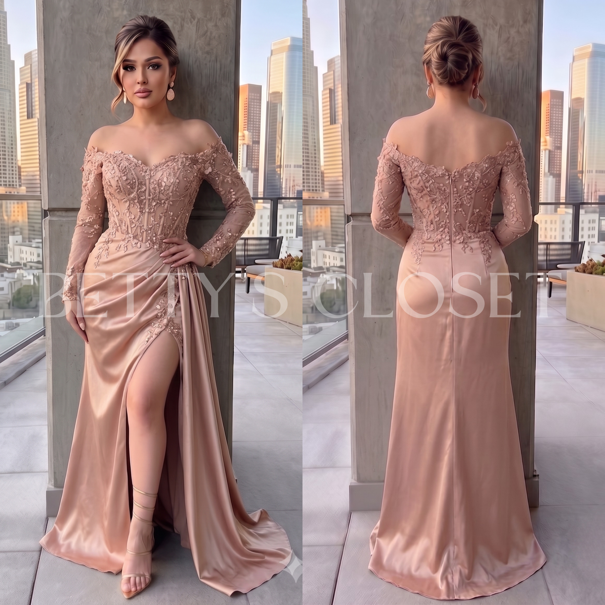 Francesca Off Shoulder Embroidered Embellished Sequins Glam Gown