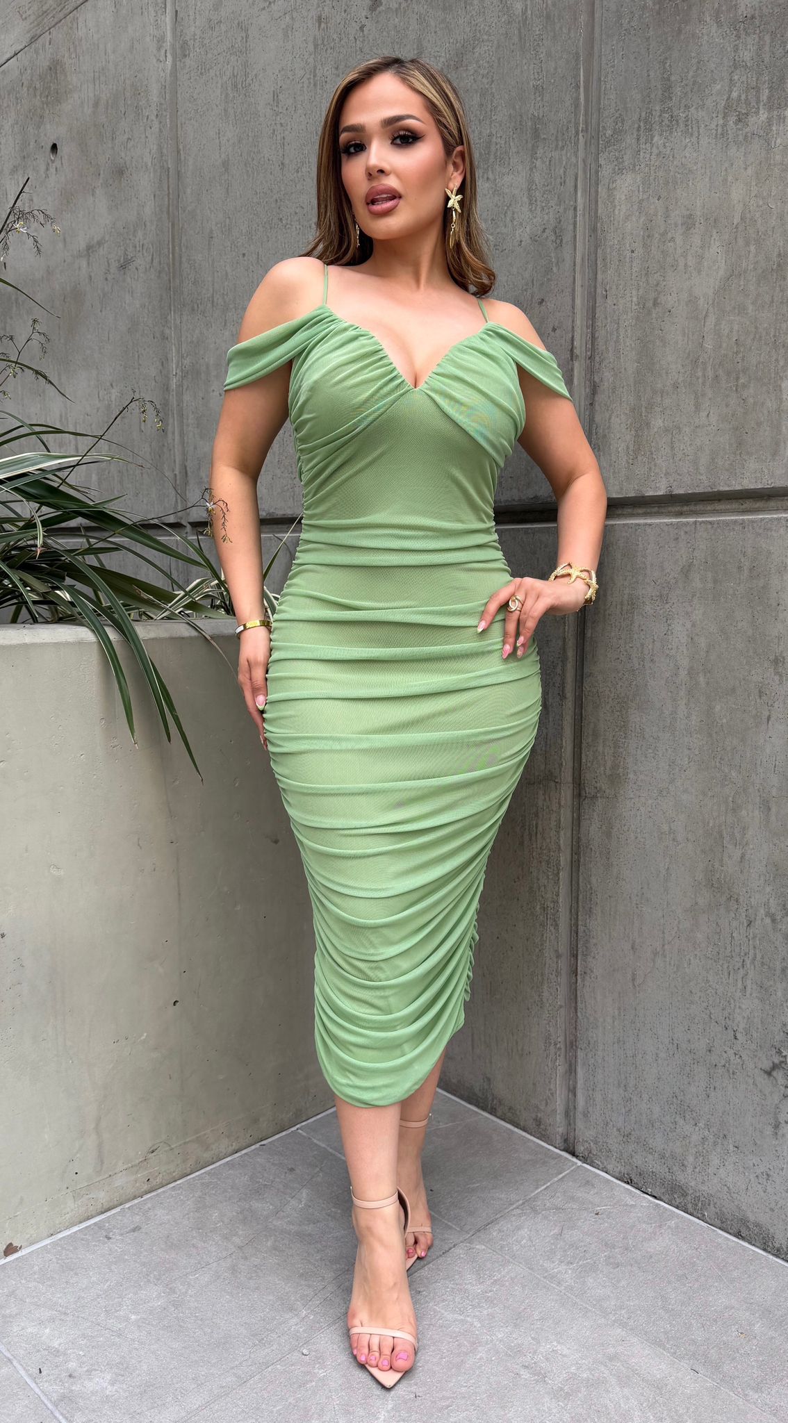 Angelica Short Sleeve Off Shoulder Ruched Dress