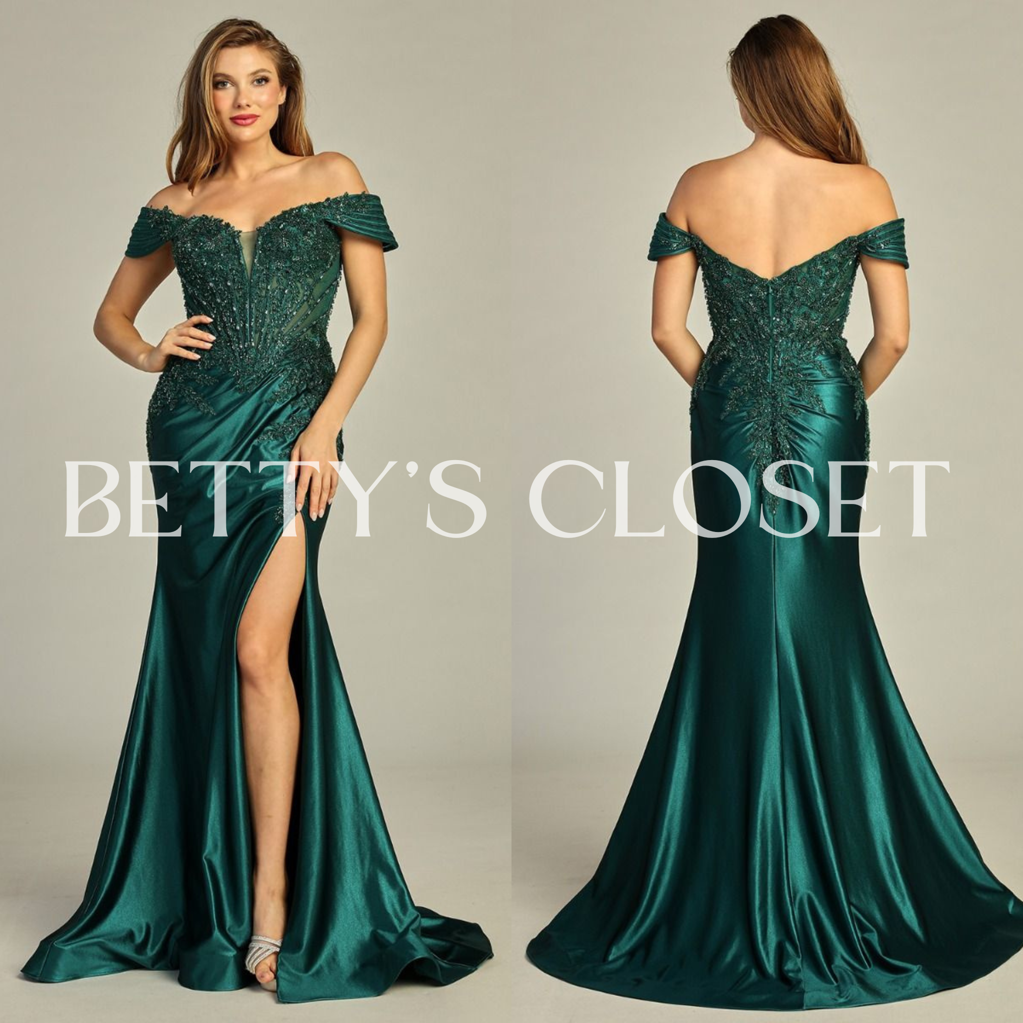 Graciela Off Shoulder Embroidered Glitter Gown