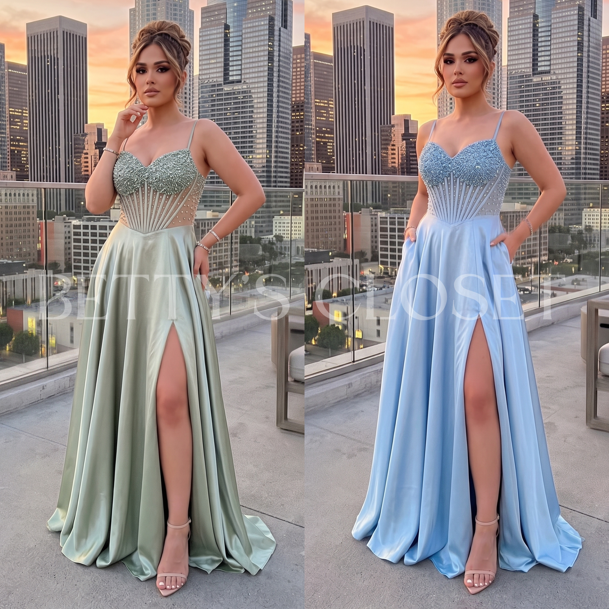Sofia A-Line Flower Embellished Dress w/ Side Slit