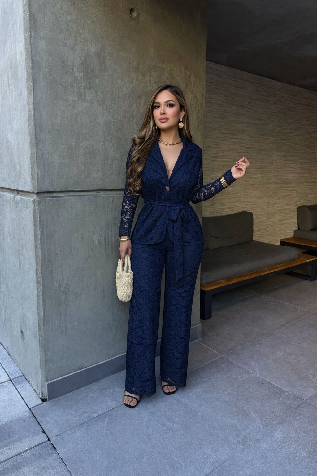 Reyna Two Piece Blazer Pants Set w/ Belt