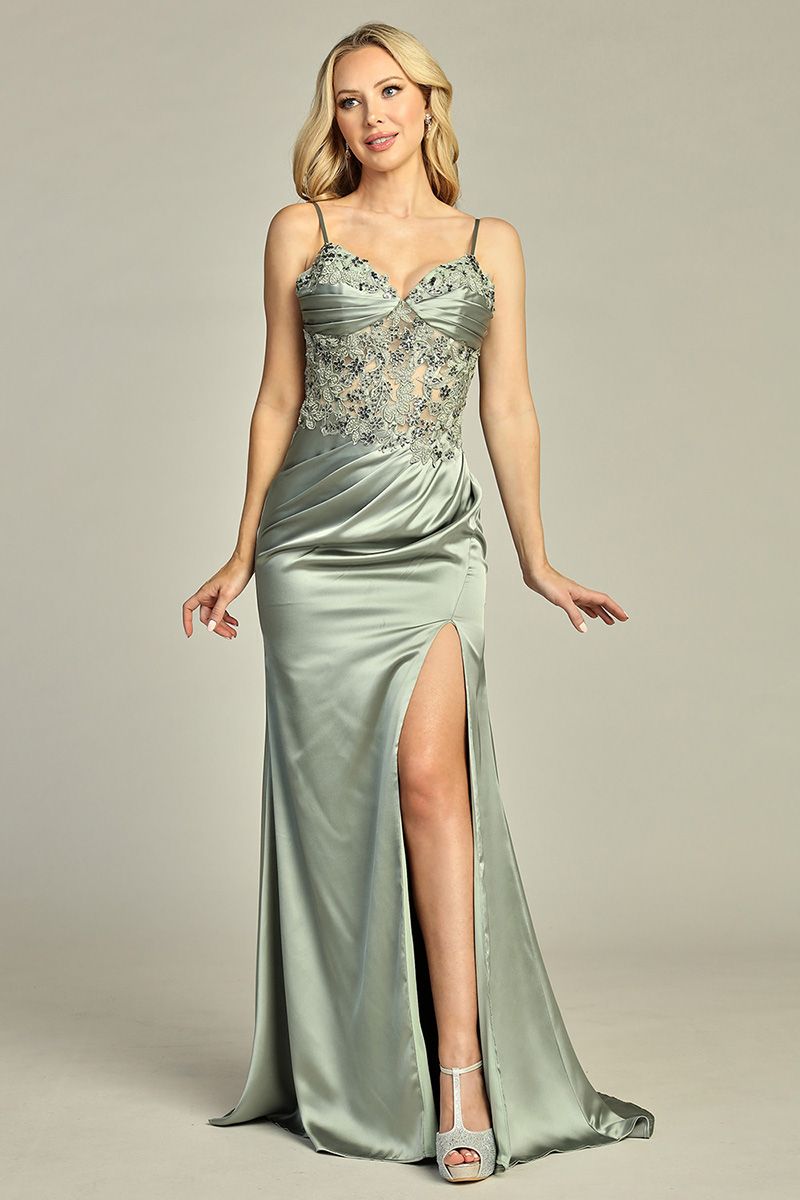 Jimena Lace Embroidered Satin Gown