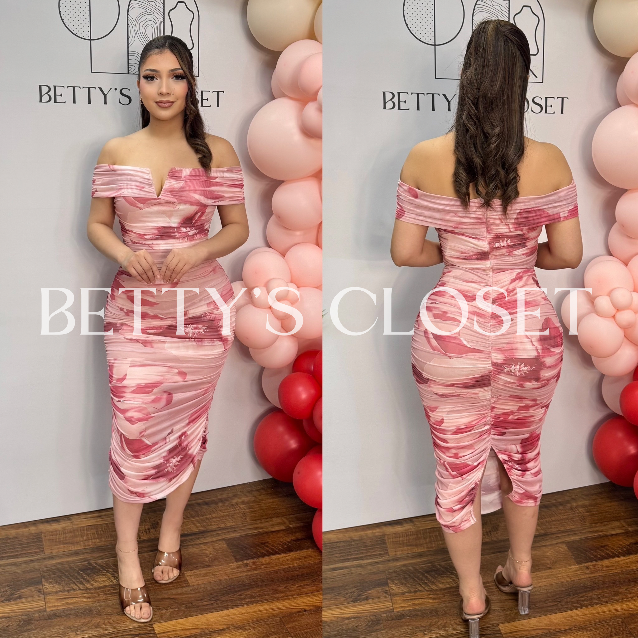 Linda Off Shoulder Ruched Floral Dress