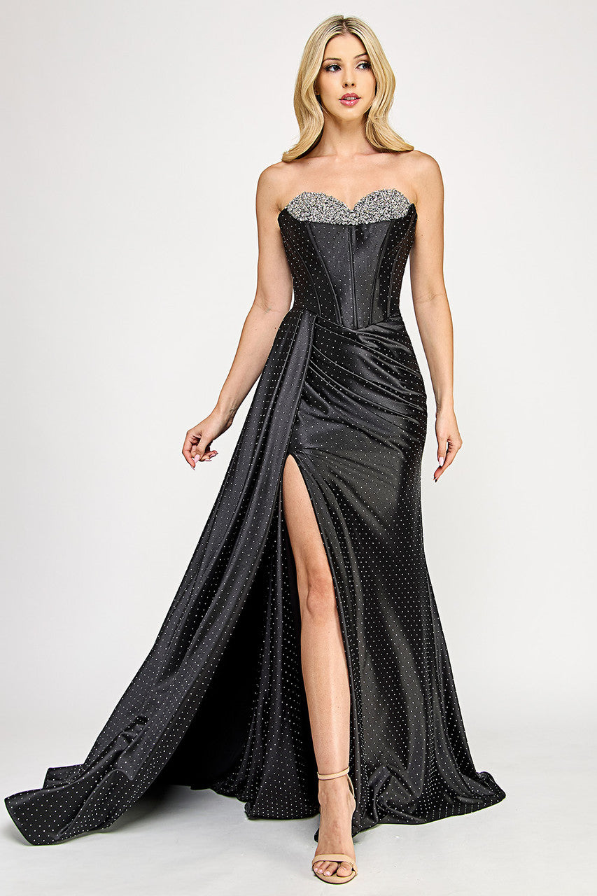 Rosalina Corset Beaded Neckline Embellished Glam Gown