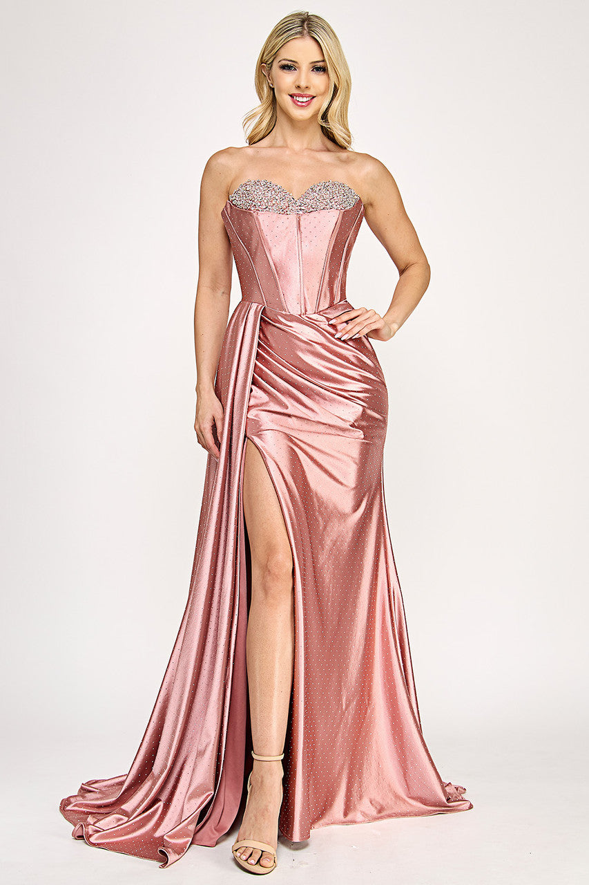 Rosalina Corset Beaded Neckline Embellished Glam Gown