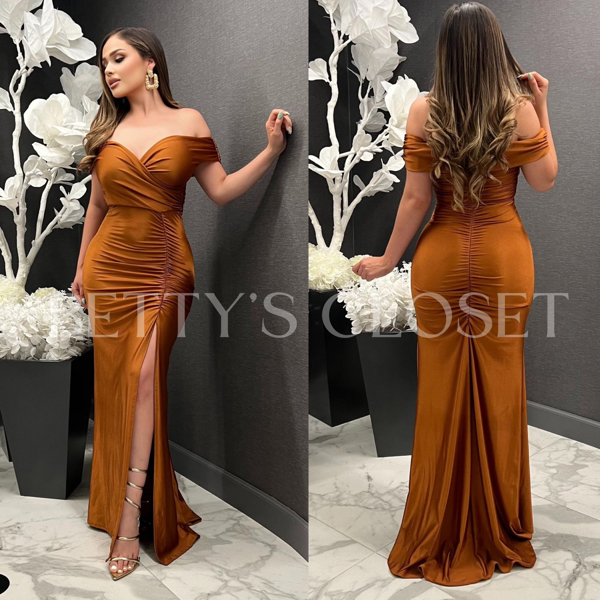 Alexandra Off the Shoulder Ruched Gown