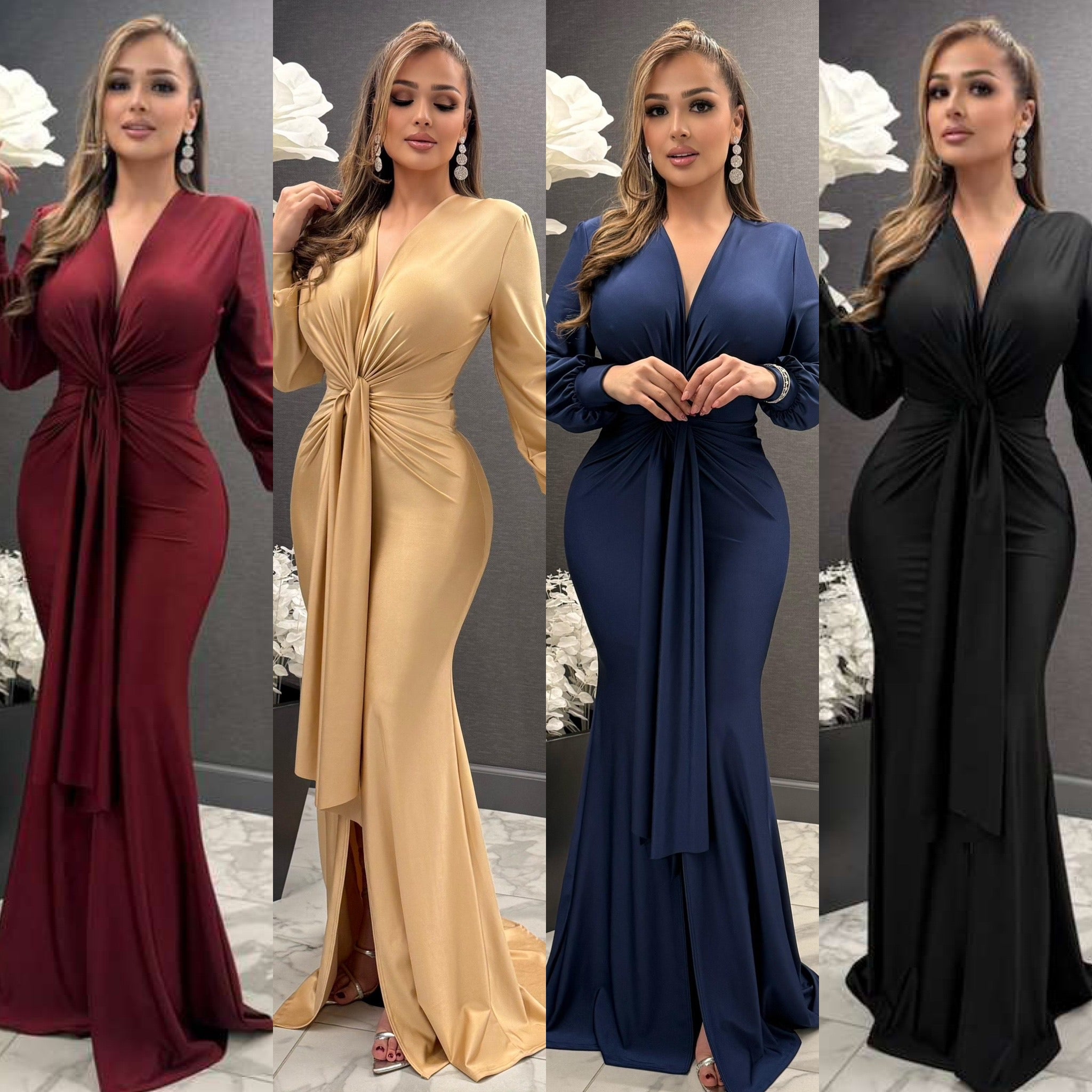 Dania Long Sleeve Front Gathering Gown