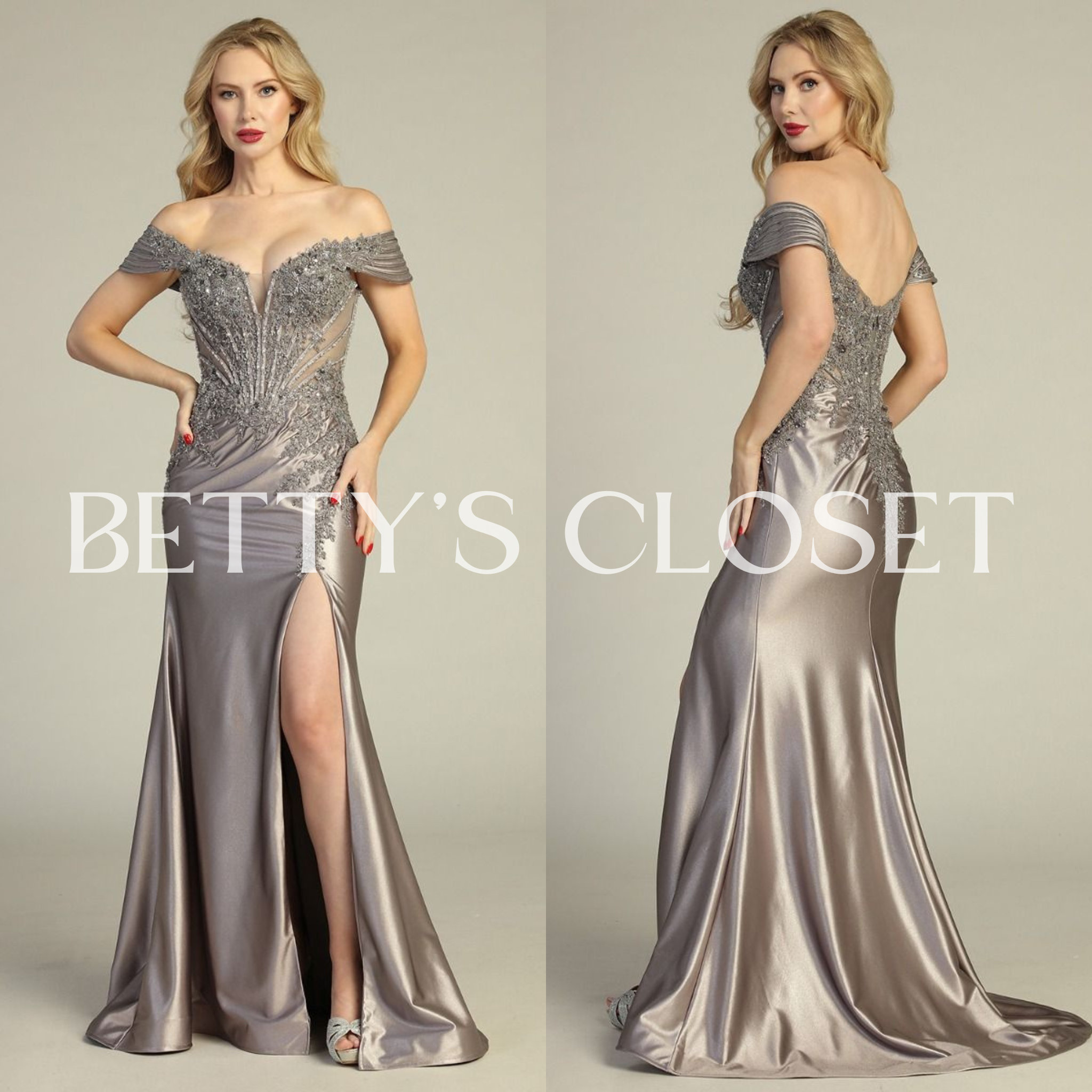 Graciela Off Shoulder Embroidered Glitter Gown