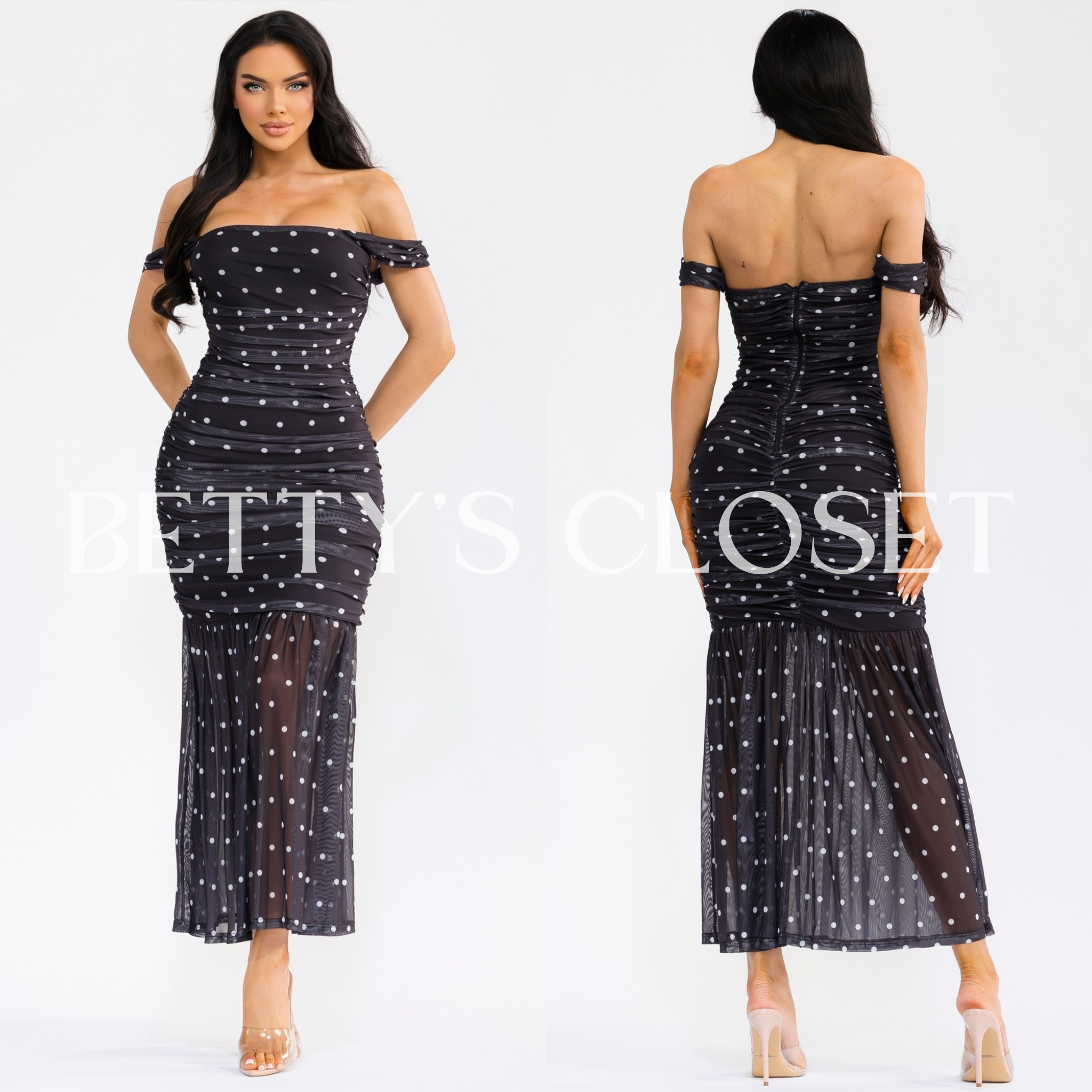Lily Mesh Printed Ruffle Hem Maxi Dress