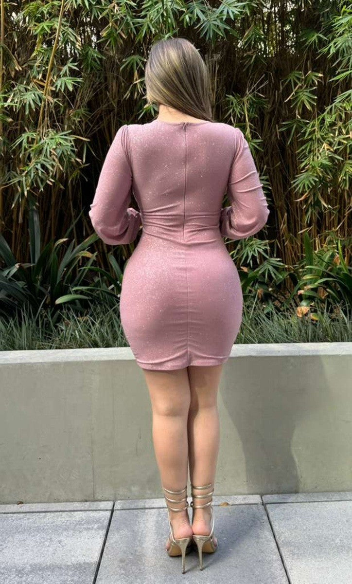 Love Glitter Long Sleeve Ruched Dress